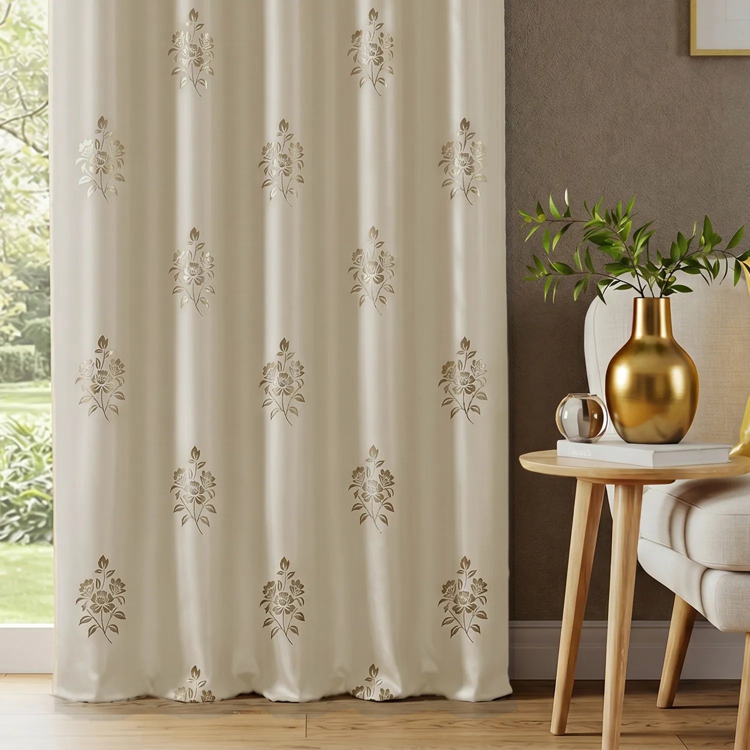 Metallic Foil Printed 100% Blackout Curtains - Pack of 1 Curtain - Avni