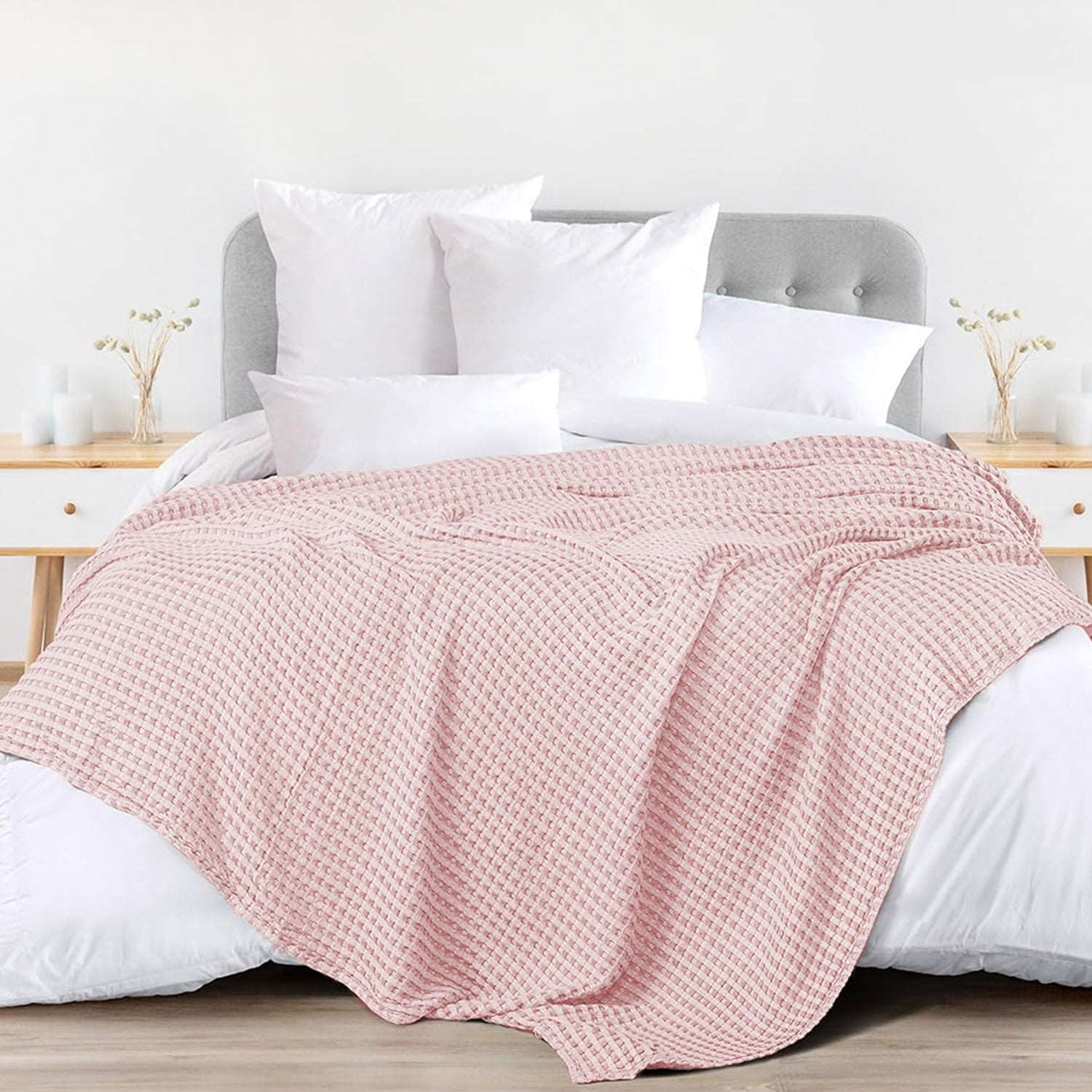 100% Cotton, AC Room Pull Over Blanket & Bedspread - Blush Pink