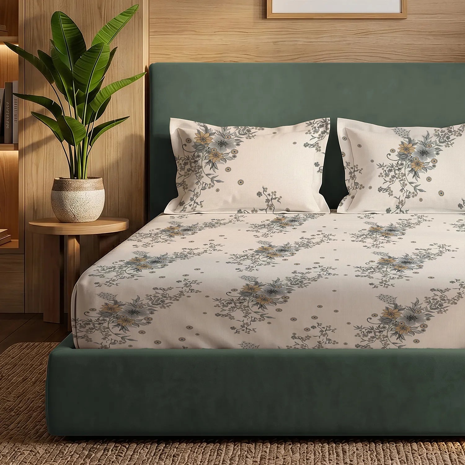 200 TC Glaced Cotton Microfiber Bedsheet with Pillow Covers - Stellar