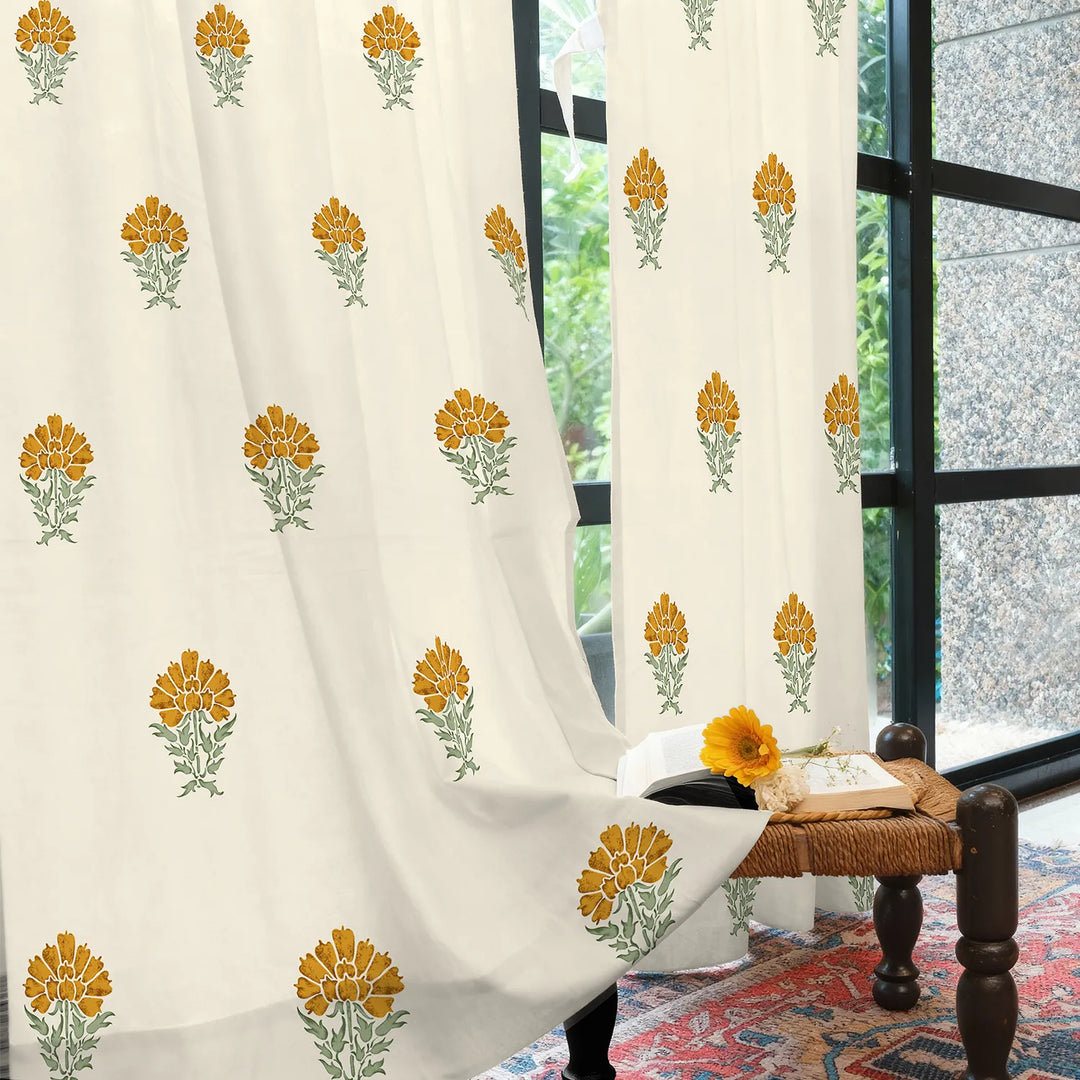 100% Cotton Curtains for Living Room, Bedroom curtains - Pack of 2 curtains, Marigold Yellow