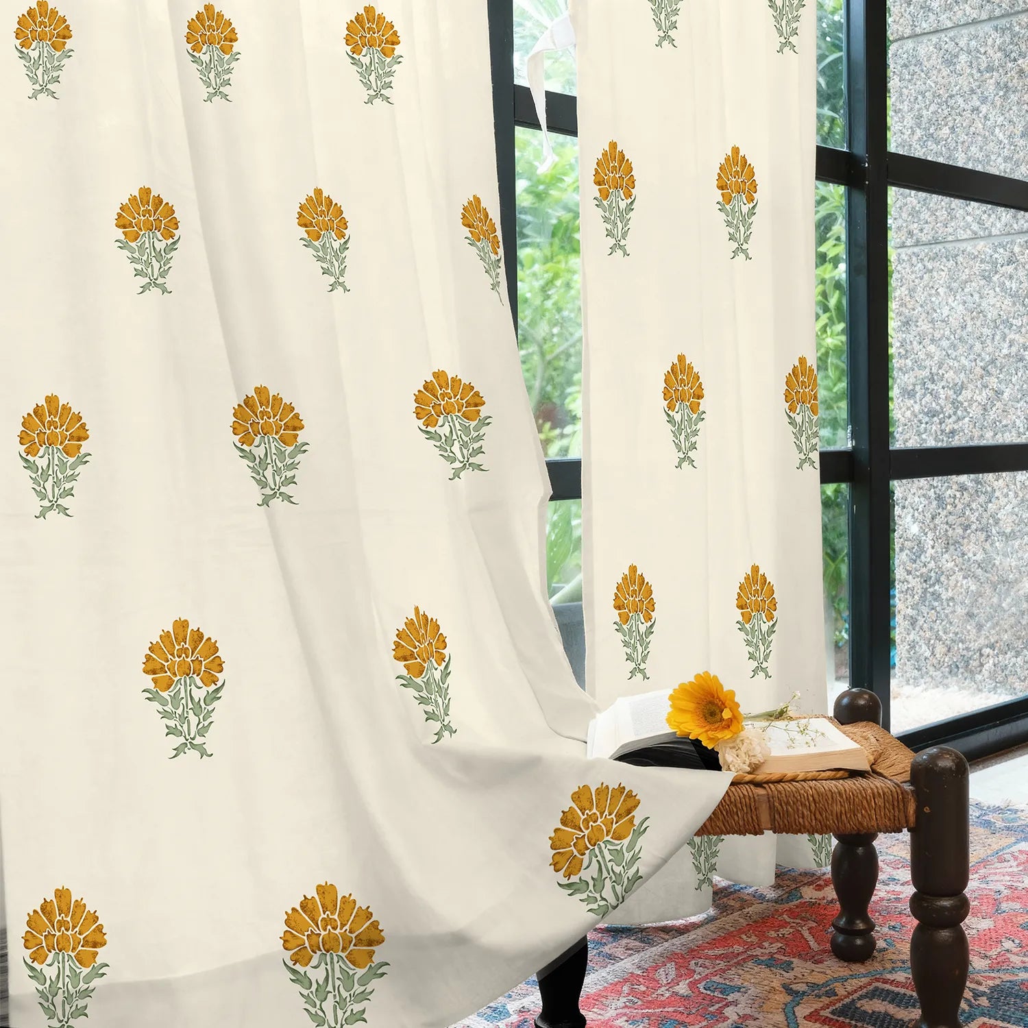 100% Cotton Curtains for Living Room, Bedroom curtains - Pack of 2 curtains, Marigold Yellow