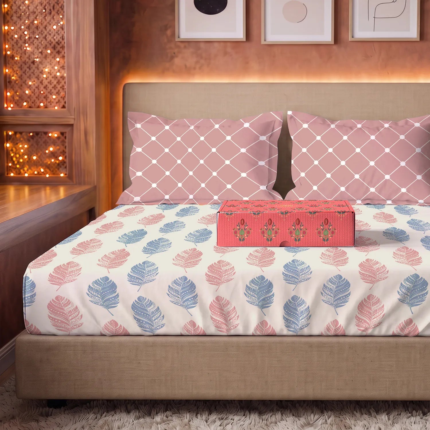 144 TC 100% Cotton Bedsheet Set in Gift Box - Dew Peach