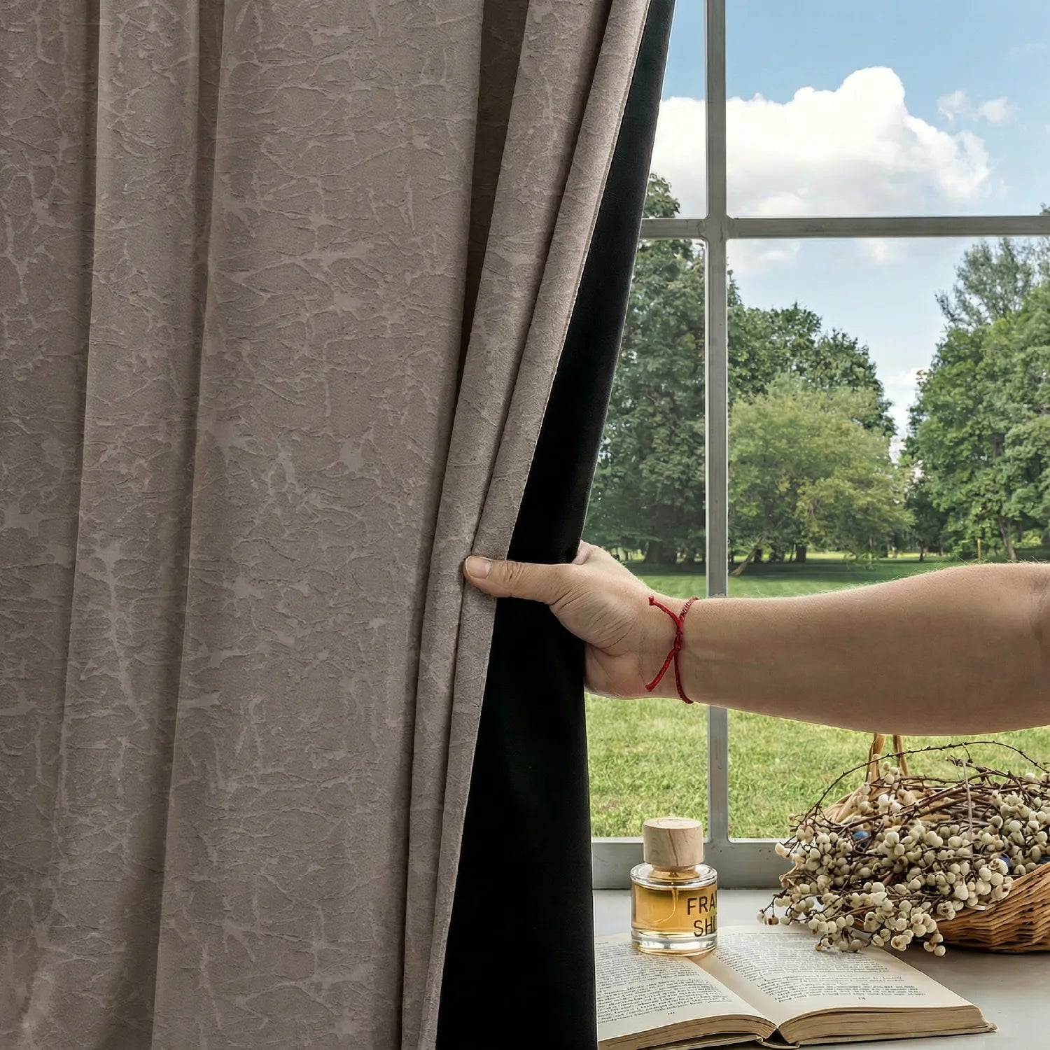 100% Blackout Curtains, 3D embossed door & window curtains, Pack of 2 - Earth Brown