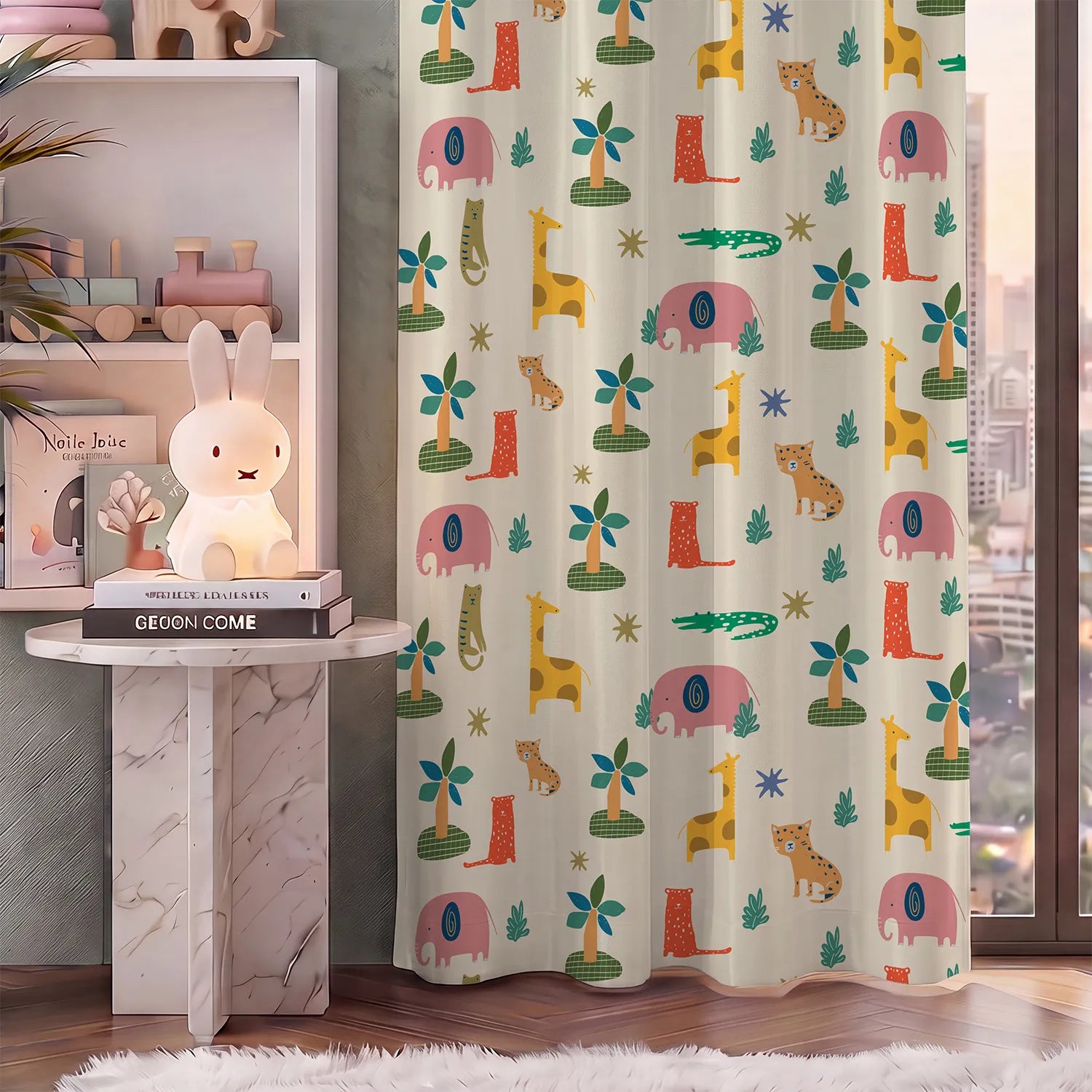Blackout Curtains, Digital Printed Curtains, Pack of 1 Curtains - Jungle Safari Buttercream