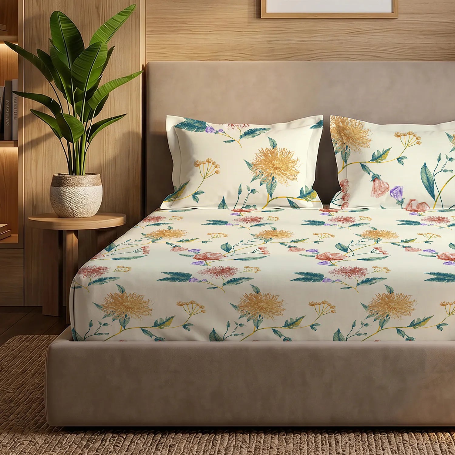200 TC Glaced Cotton Microfiber Bedsheet with Pillow Covers - Petal Pop