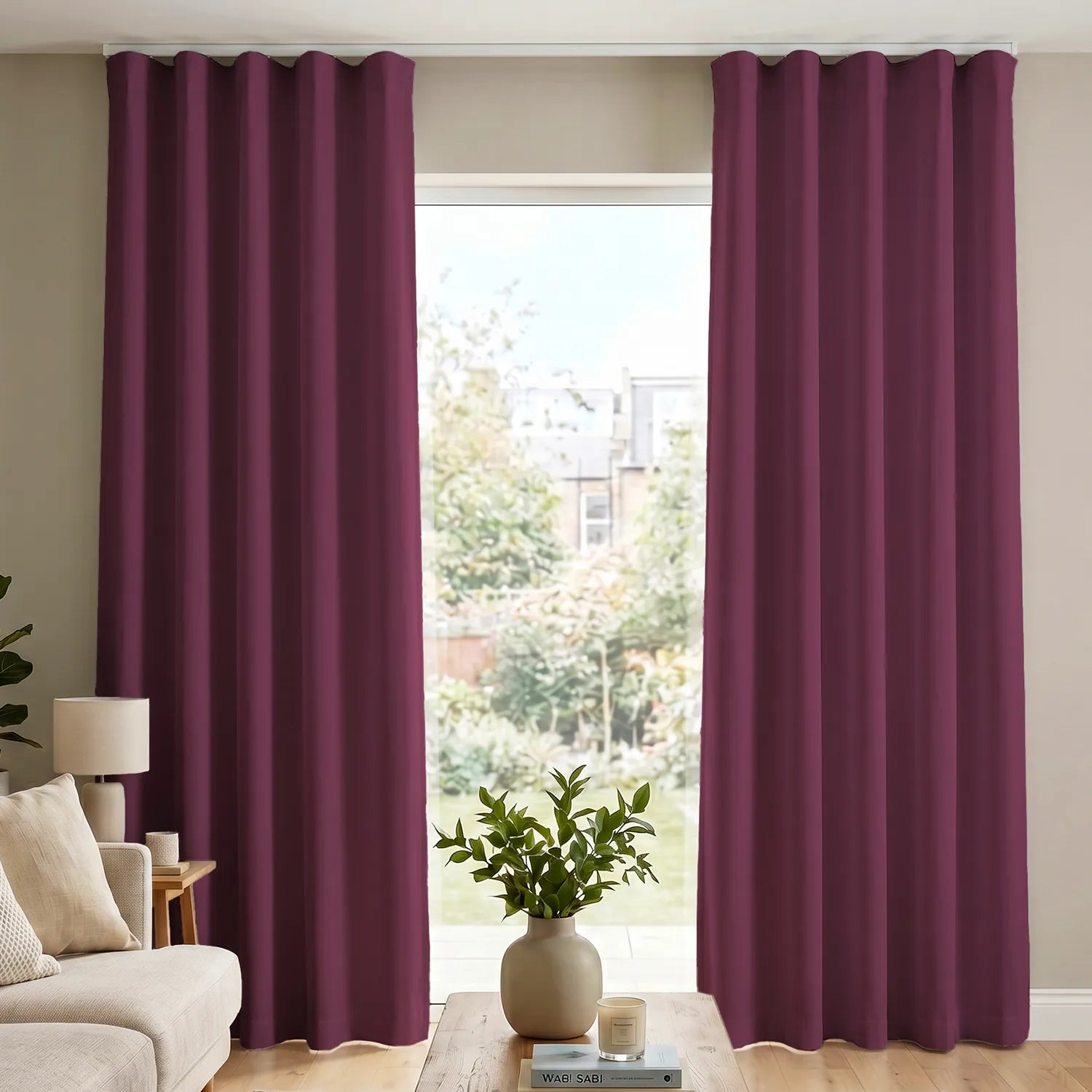 100% Blackout Curtains for Door and Window with Track Channel, Pack of 2 - Mauve