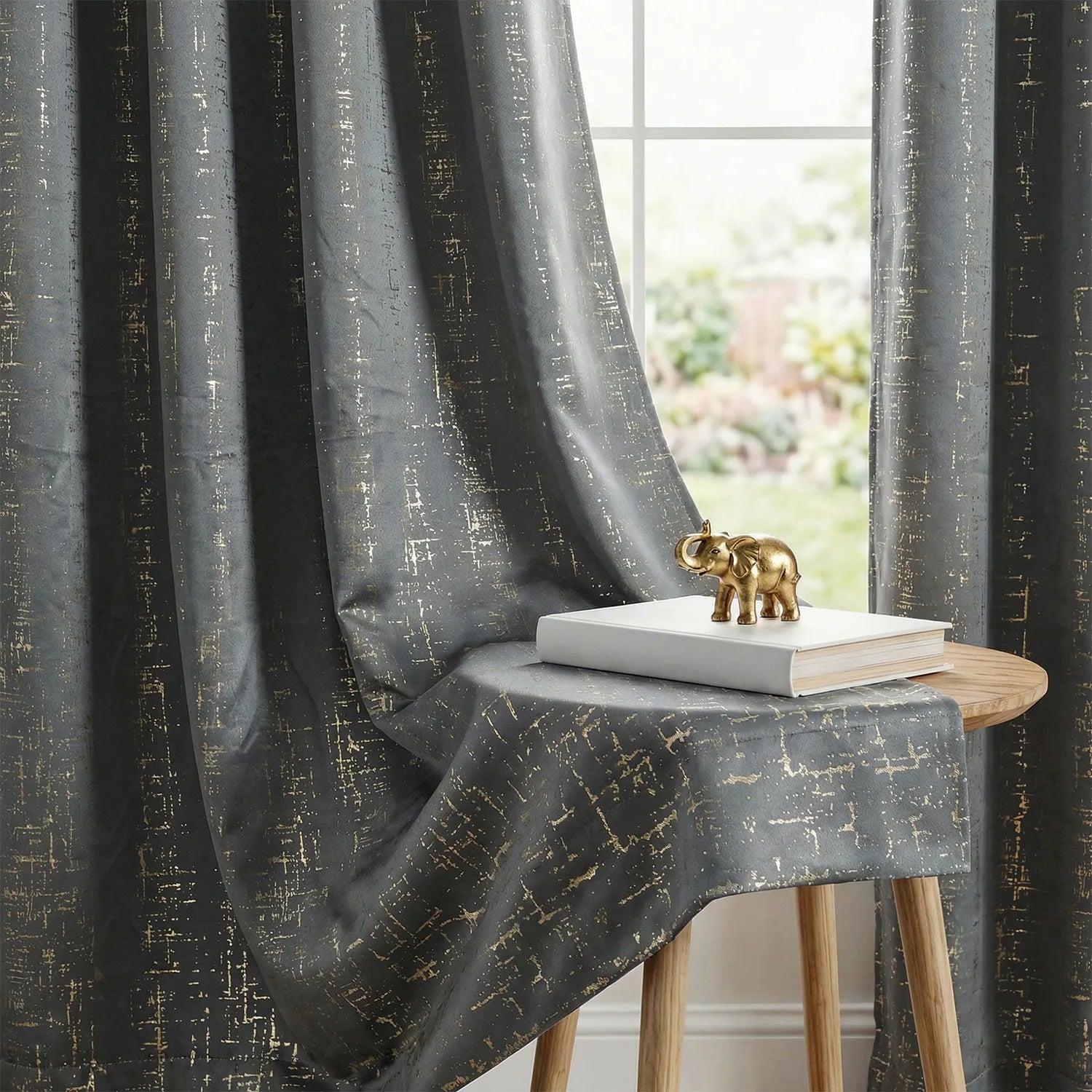 Gold Foil Printed 80-85% Blackout Curtains - Pack of 1 Curtain - Sparkle- Grey