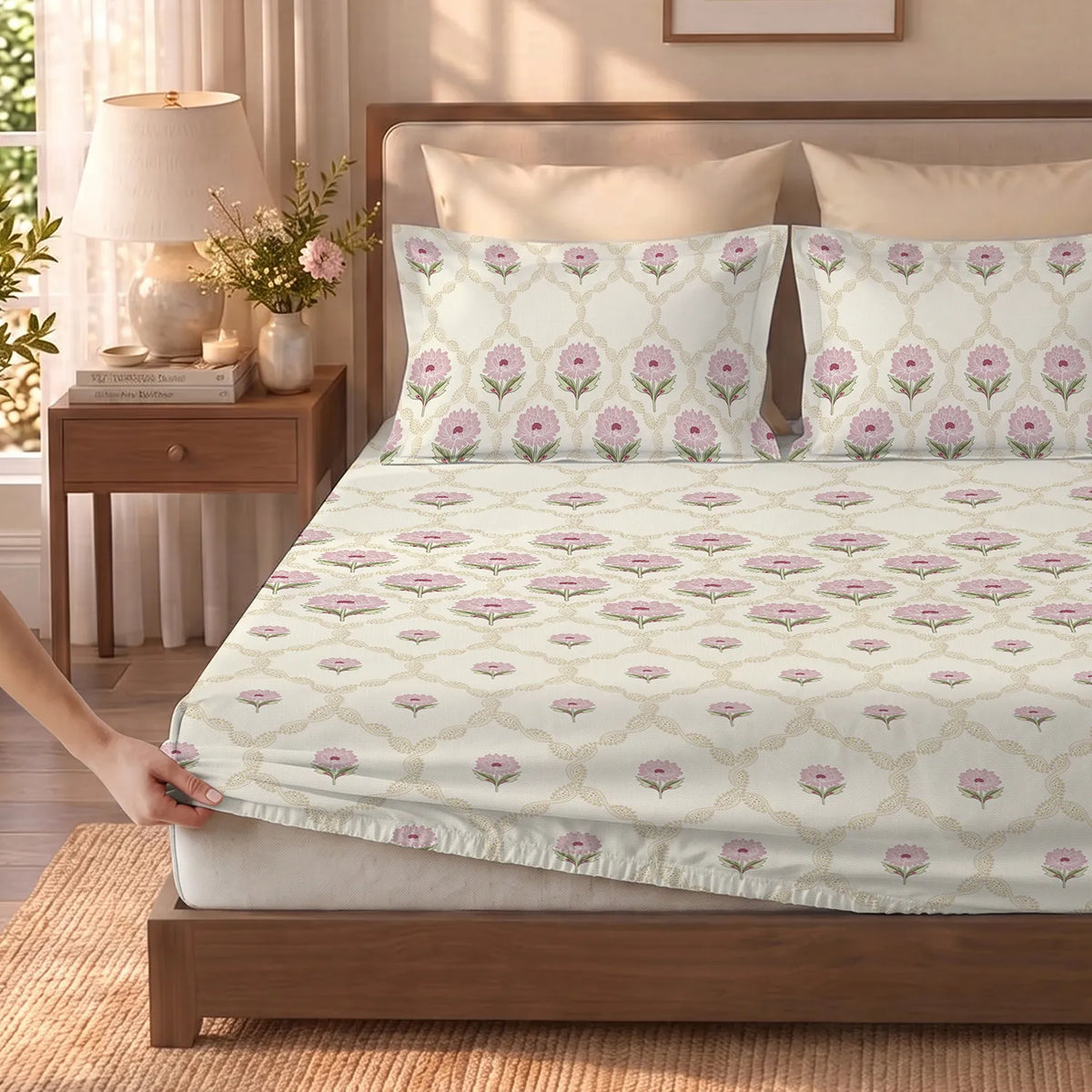 Fitted King Size 300TC Cotton Percale Bedsheet - Heirloom Pink