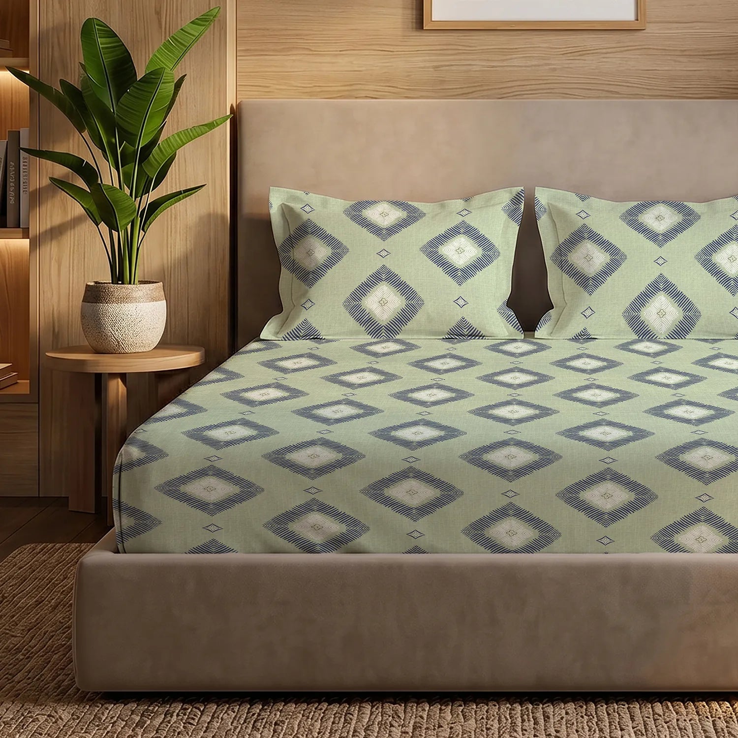 200 TC Glaced Cotton Microfiber Bedsheet with Pillow Covers - Starlight