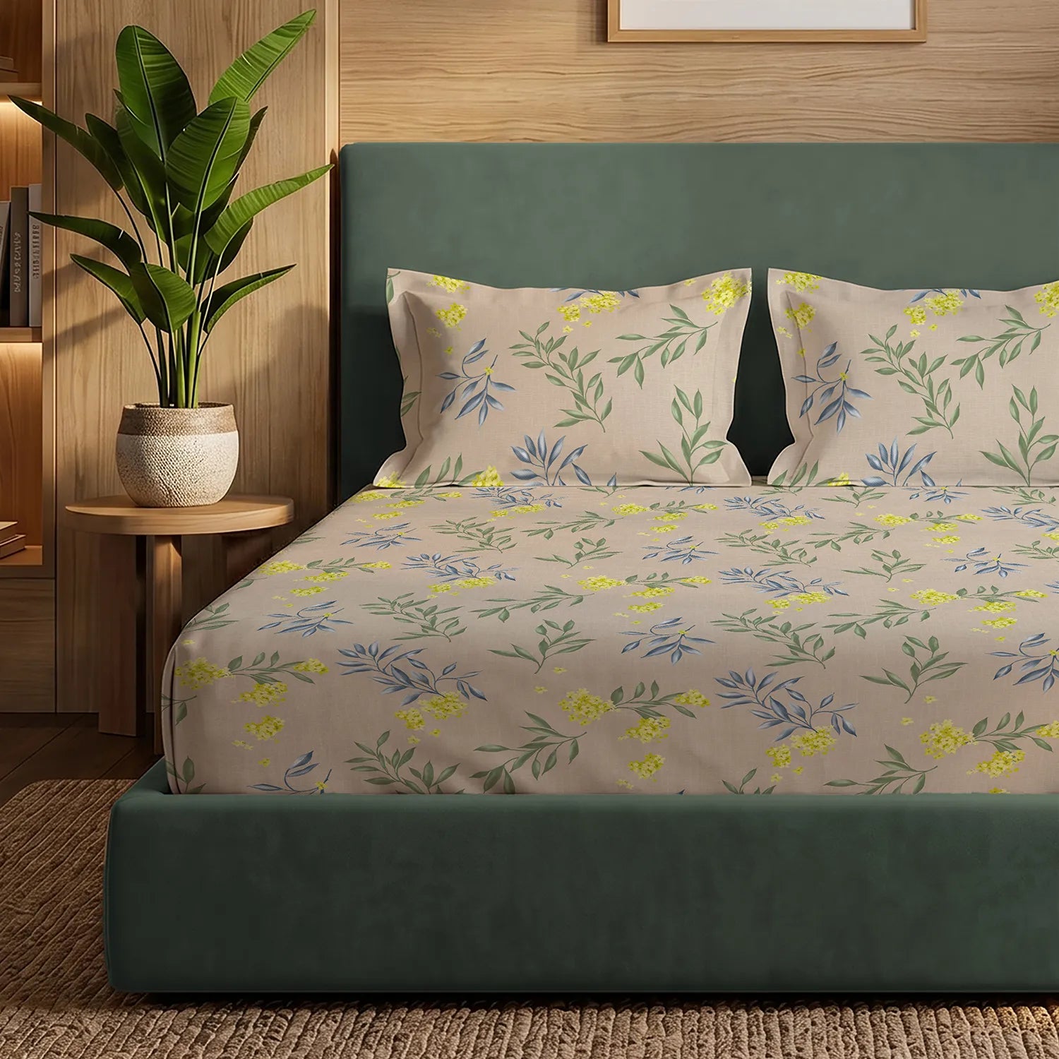 200 TC Glaced Cotton Microfiber Bedsheet with Pillow Covers - Camellia