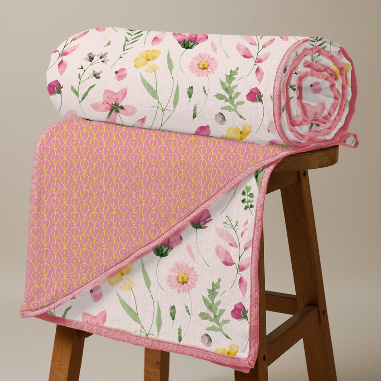 100% Malmal Cotton Blanket, Dohar, Quilt for AC and Light Winters - Meadows Pink