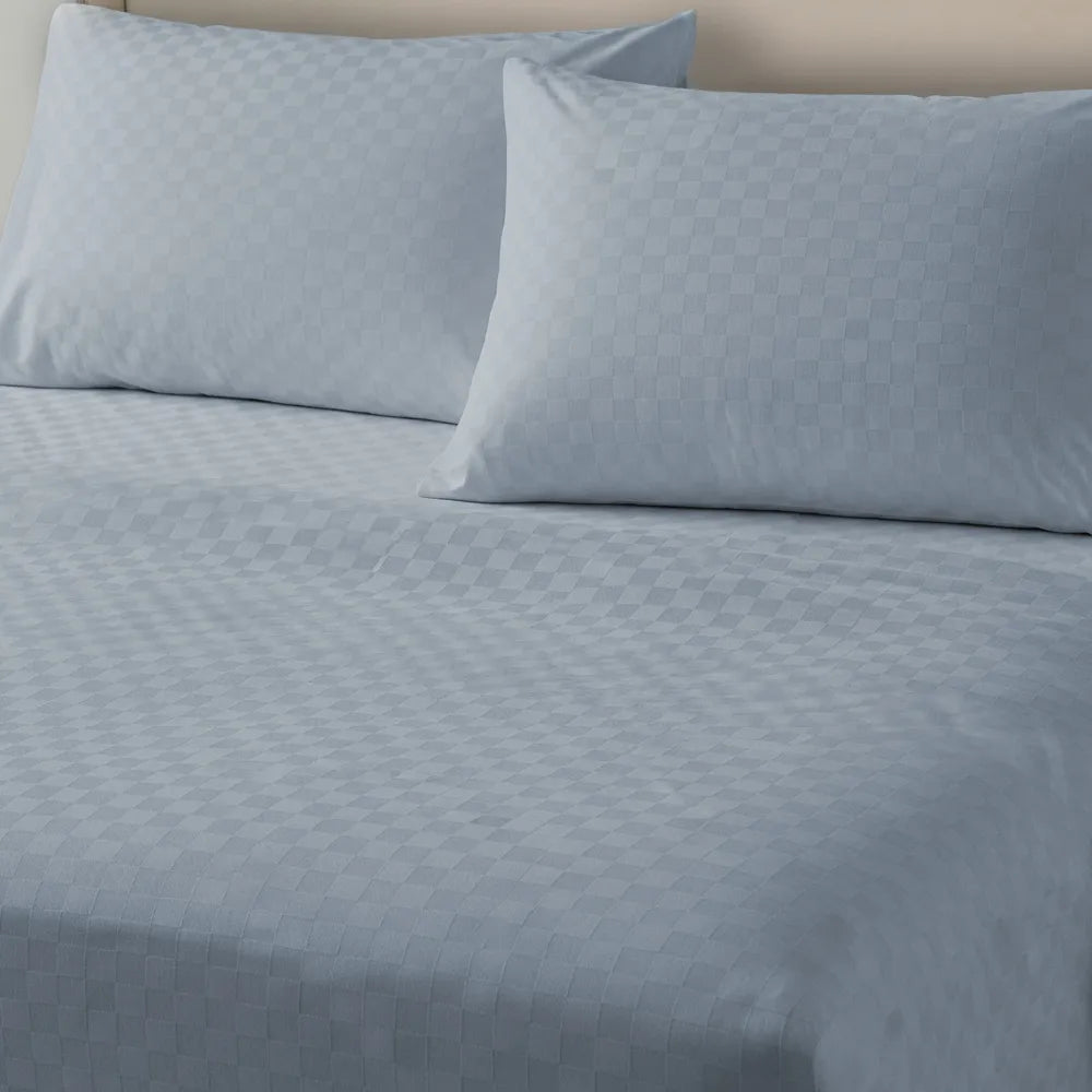 300 TC Super Soft King Bedsheet, Self Woven Cubes Design - Greyish Blue Cubes