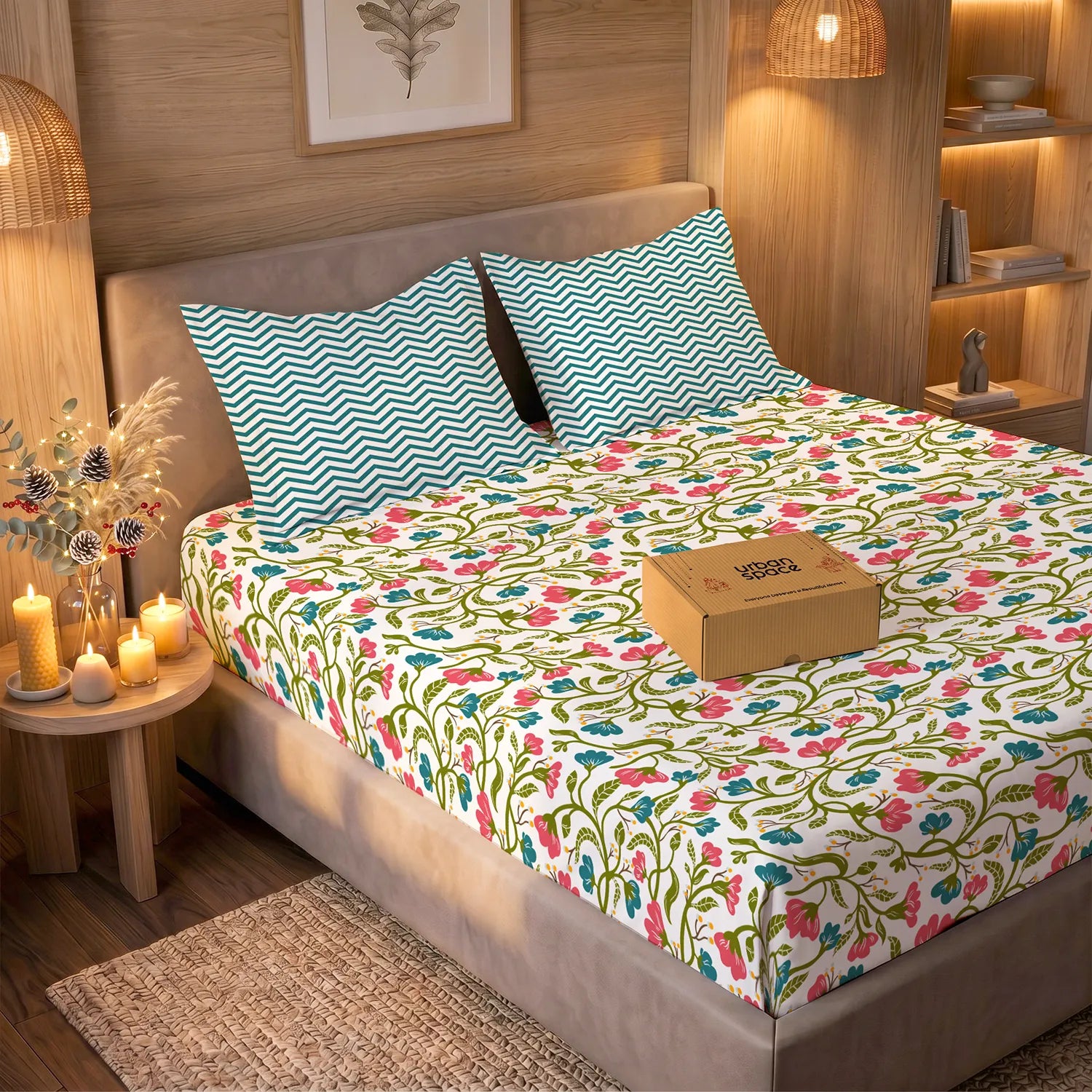 200 TC Glaced Cotton Microfiber Bedsheet in Giftbox with Pillow Covers - Kashmir Blue