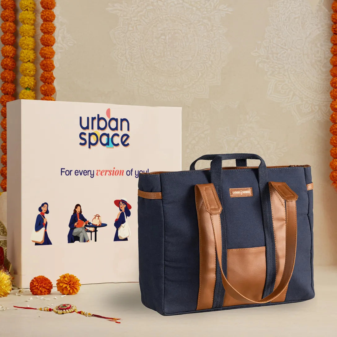 Sustainable Office Laptop Bag for her in Gift Box - Navy Blue