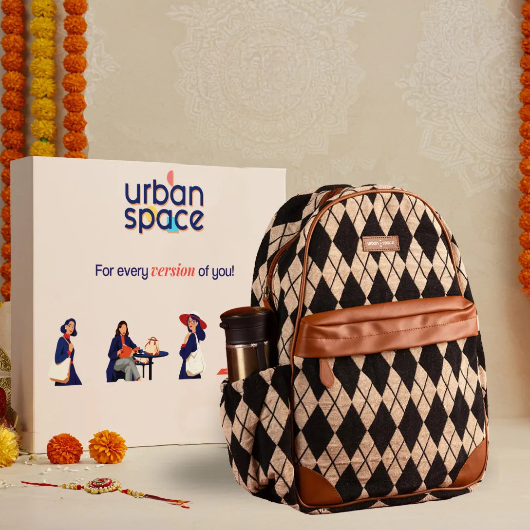 Sustainable Backpack for him and her in Gift Box, Black Diamonds