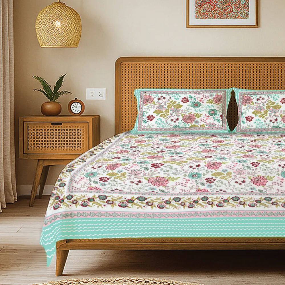 Rajasthani Ethnic 100% Cotton Bedsheet with 2 Pillow Covers, Double & King Bed - Anokhi