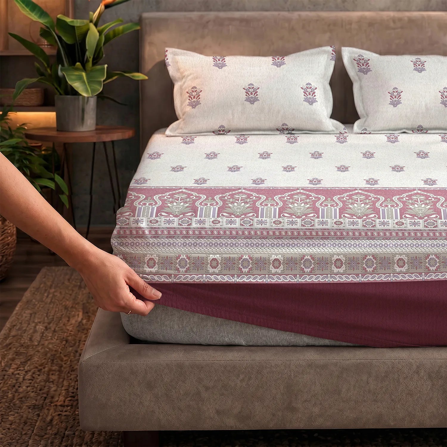 Fitted King Size Cotton Bedsheet - Palace Dusty Pink