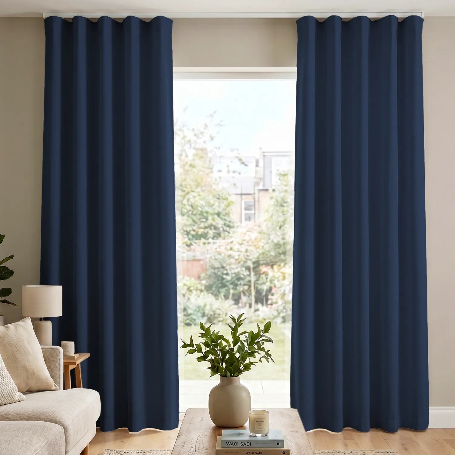 100% Blackout Curtains for Door and Window with Track Channel, Pack of 2 - Moroccan Blue