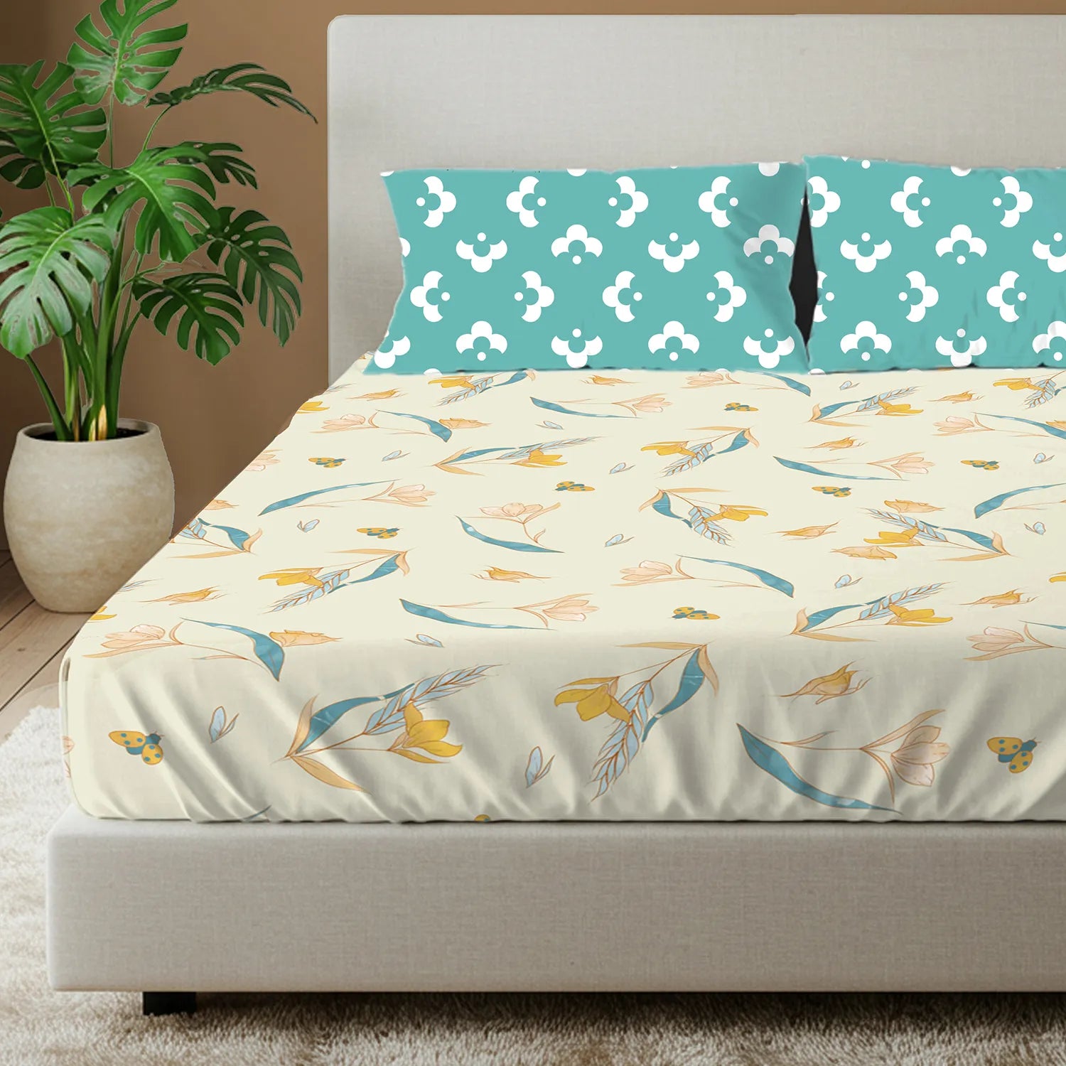 Divine Collection - Cotton Bedsheet With 2 Pillow Covers, Sprinkle Buttercream