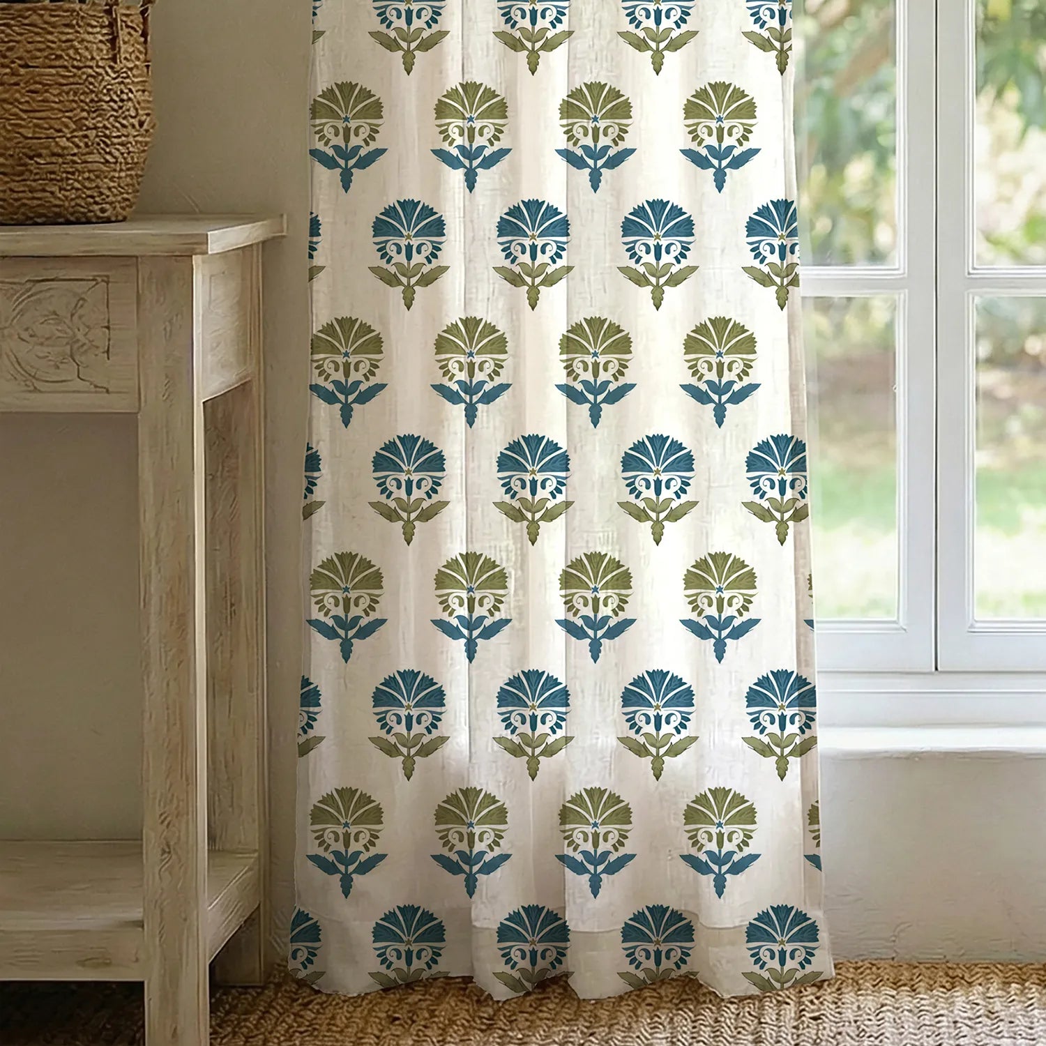 100% Cotton Curtains for Living Room, Bedroom curtains - Pack of 2 curtains, Owl Orchids - Blues