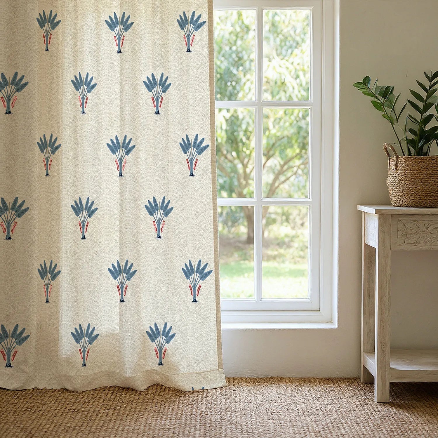 100% Cotton Curtains for Living Room, Bedroom curtains with Track Channel - Pack of 2 curtains, Palm Lagoon Indigo