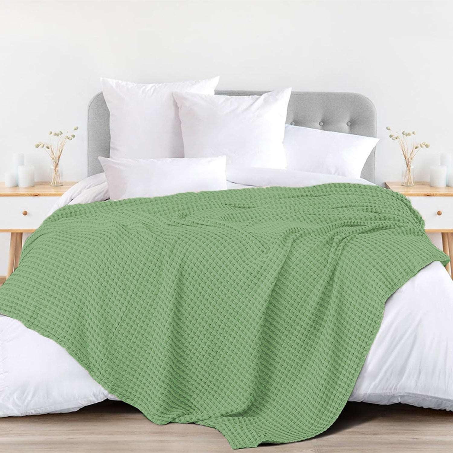 100% Cotton, AC Room Pull Over Blanket & Bedspread - Sage Green
