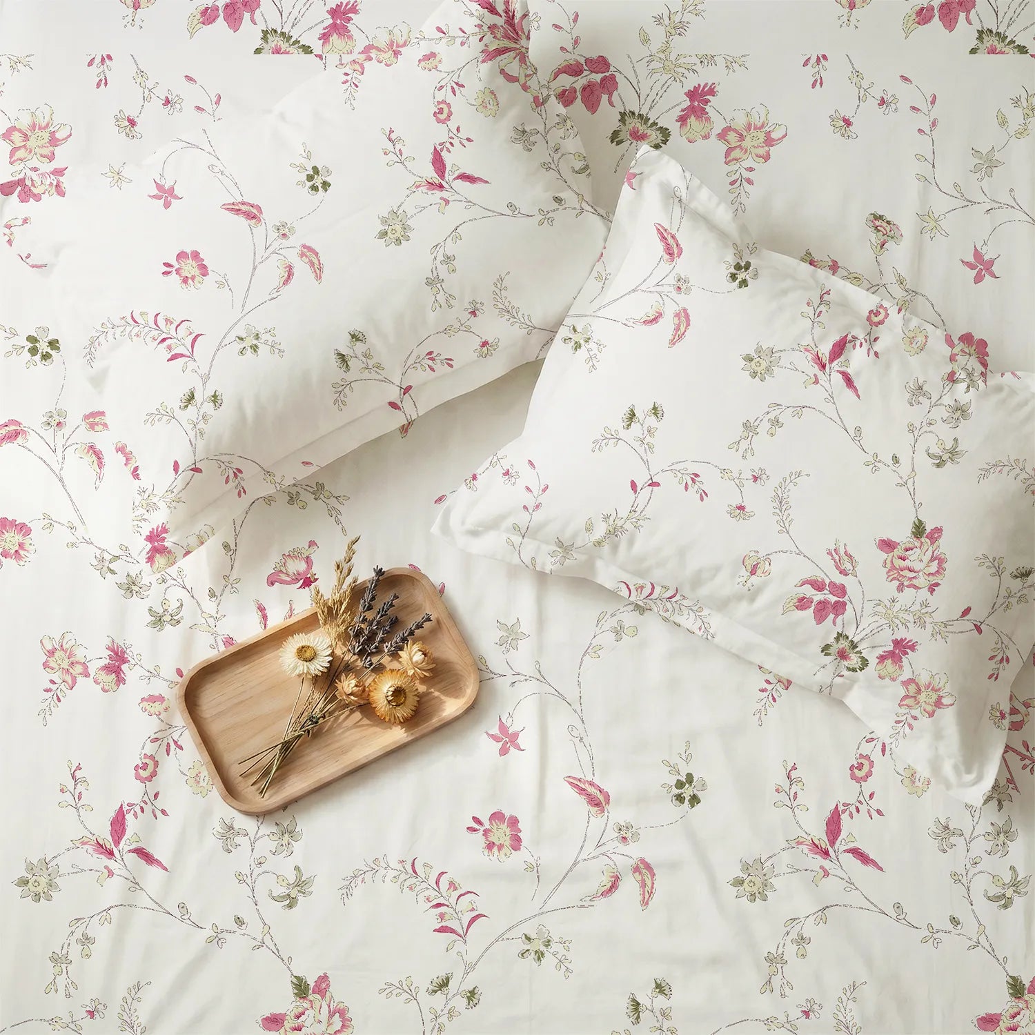 Serene 200 TC 100% Cotton Bedsheet with Pillow Covers - Bloom Pearls Pink