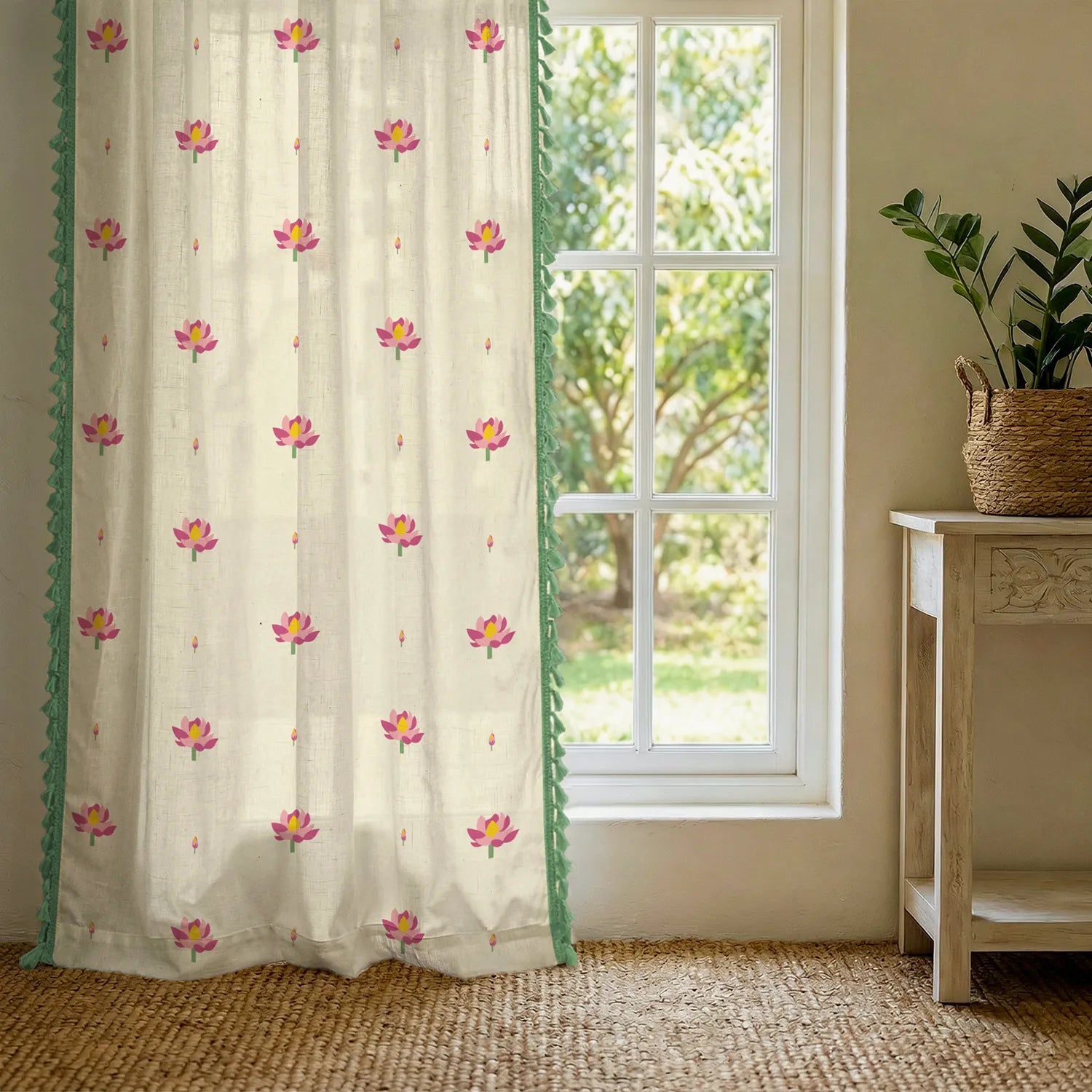Premium 100% Cotton Curtain for Window & Curtains for Door - Pack of 1 Curtain, Lotus Aura Pink