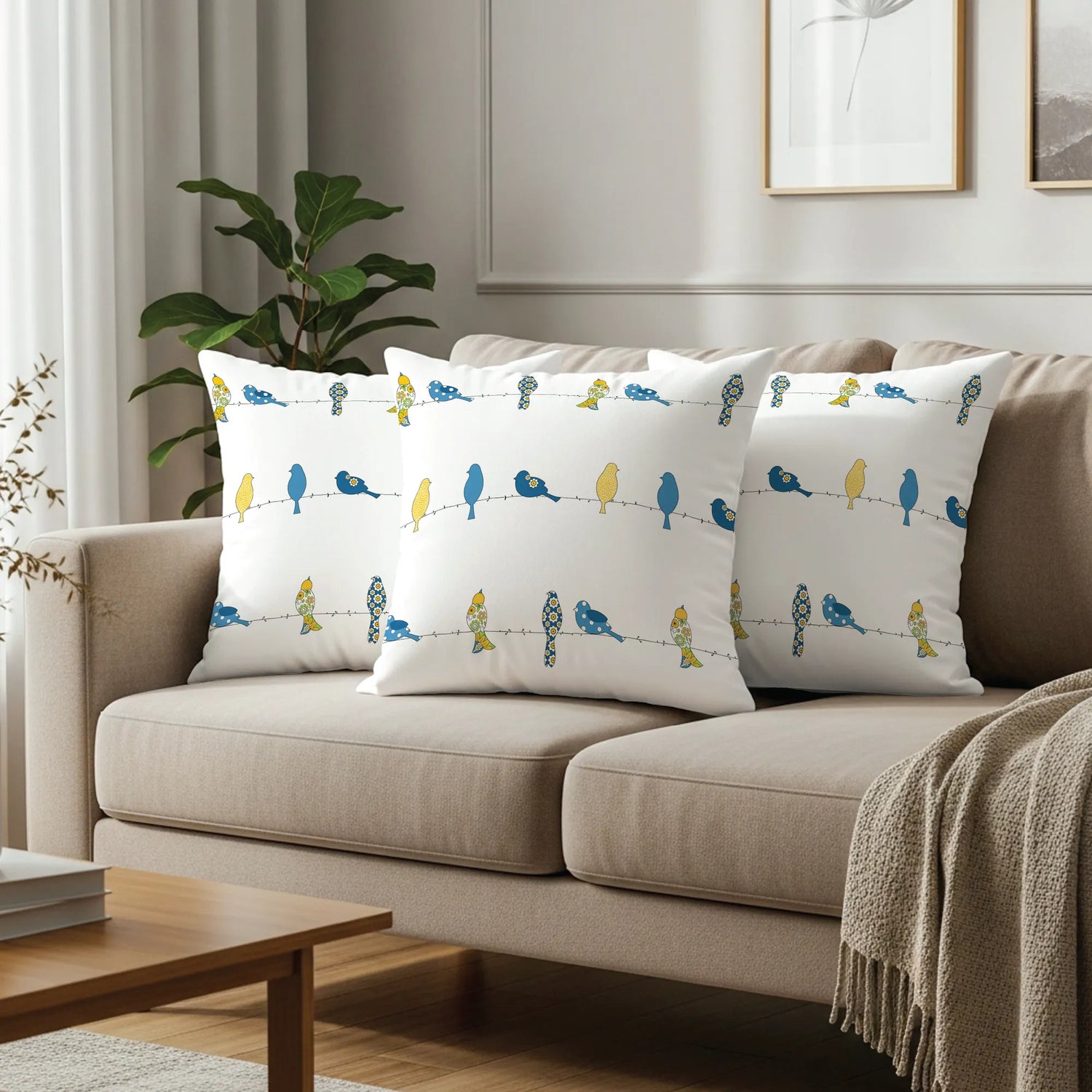 Cotton Cushion Covers, Throw pillow for couch- Humming Bird Blue