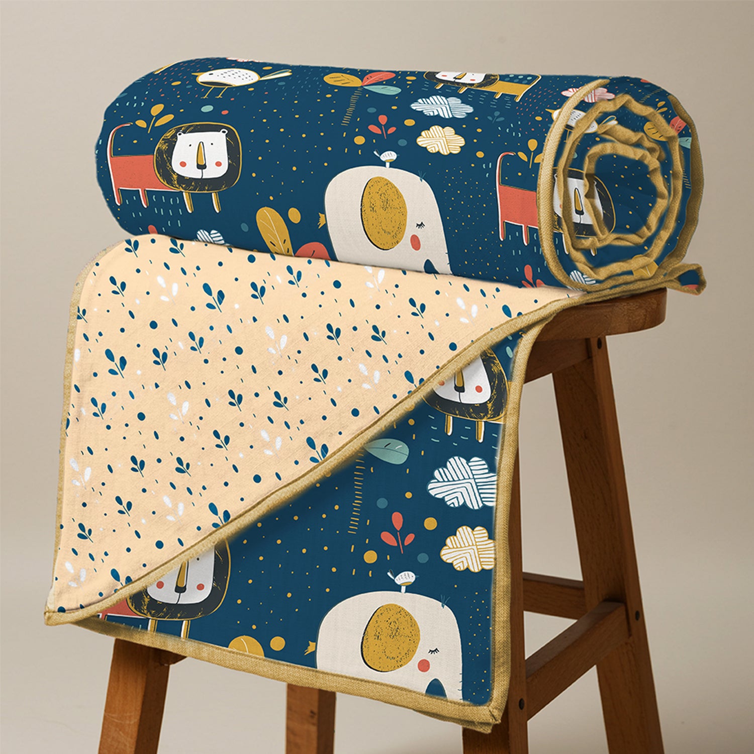 100 % Cotton Reversible Dohar / AC Blanket for Bedroom - Lion King Navy