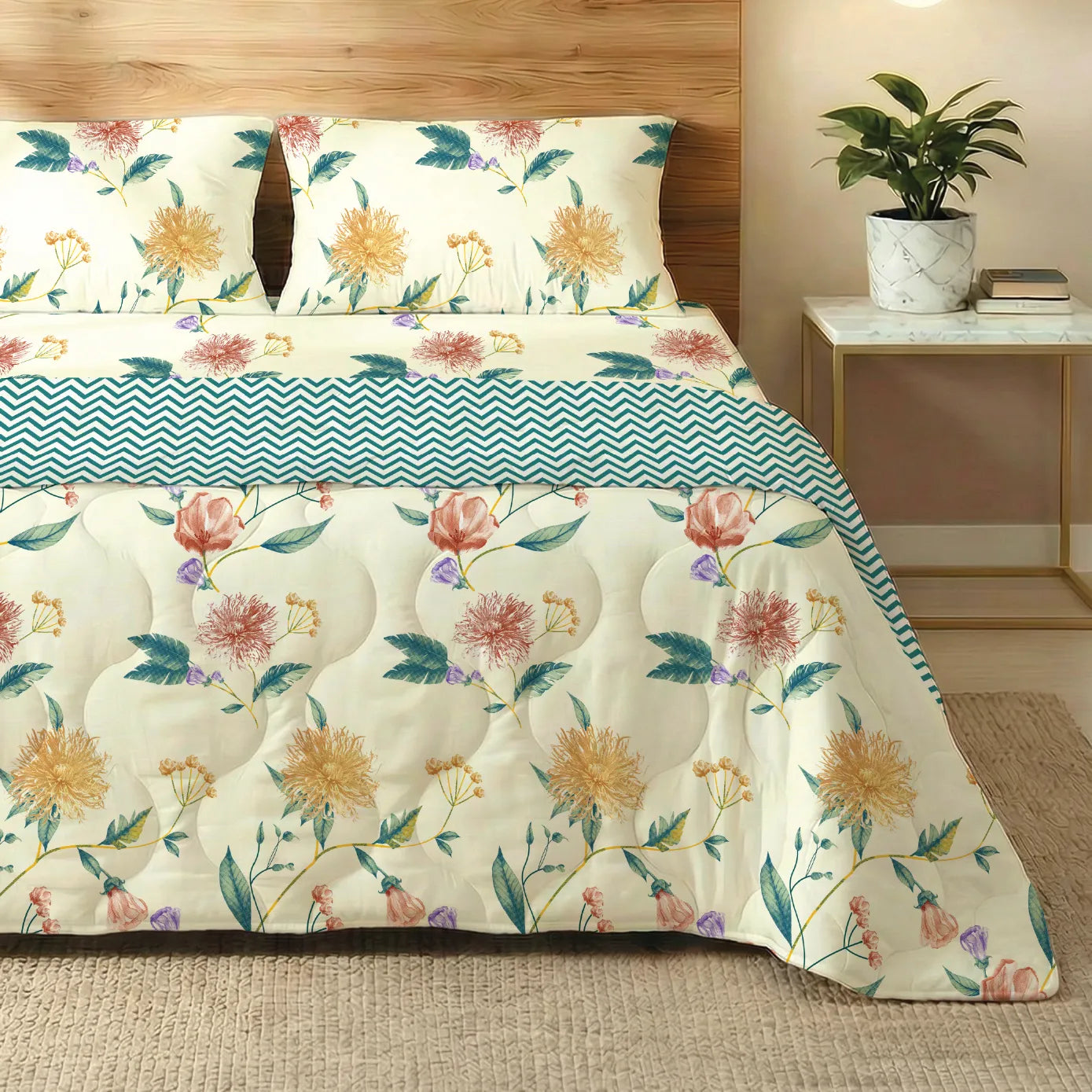 Microfiber Bedsheet + AC Microfiber Dohar Combo Pack - Petal Pop
