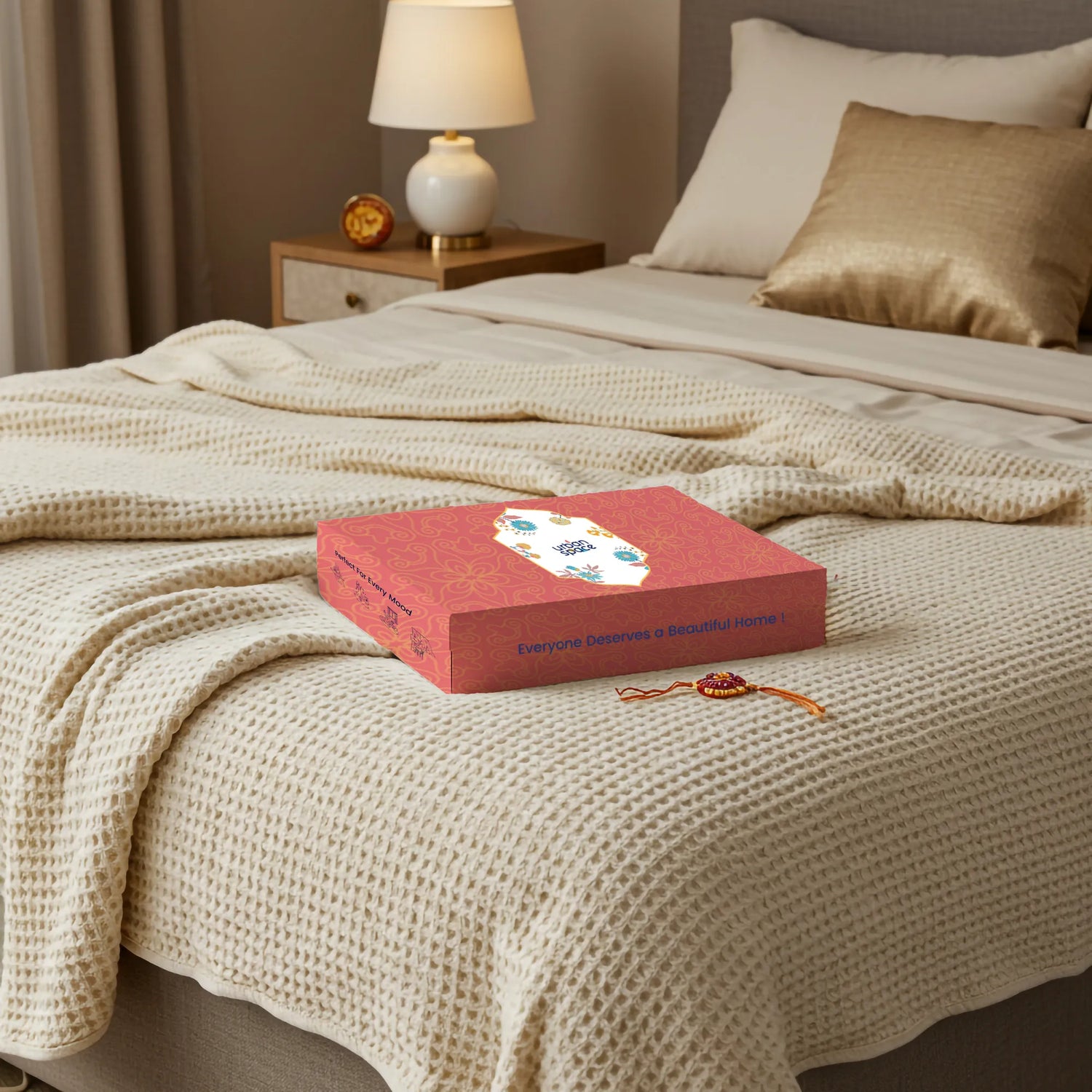 All-Season Cotton Waffle Blanket in Gift Box, Beige