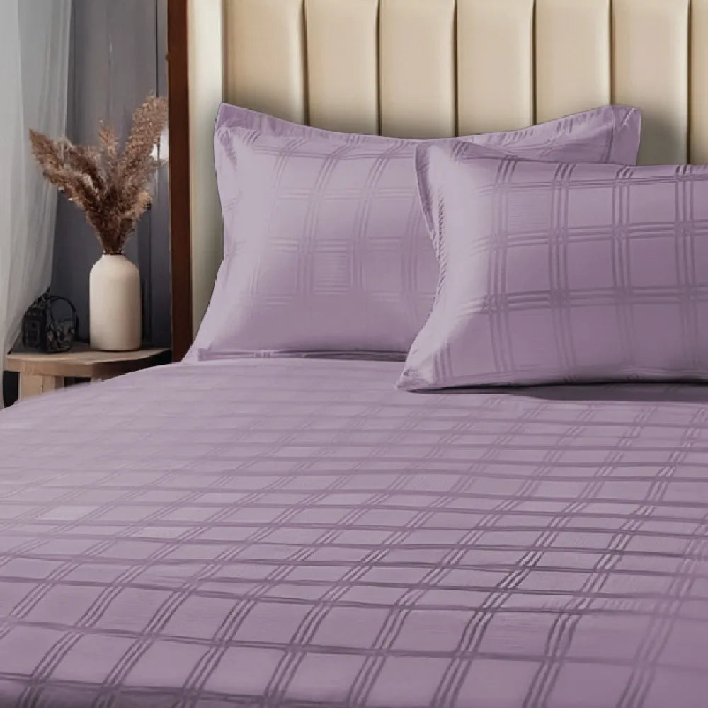 300 TC Super Soft King Bedsheet, Self Woven Checks Design - Soft Mauve Checks