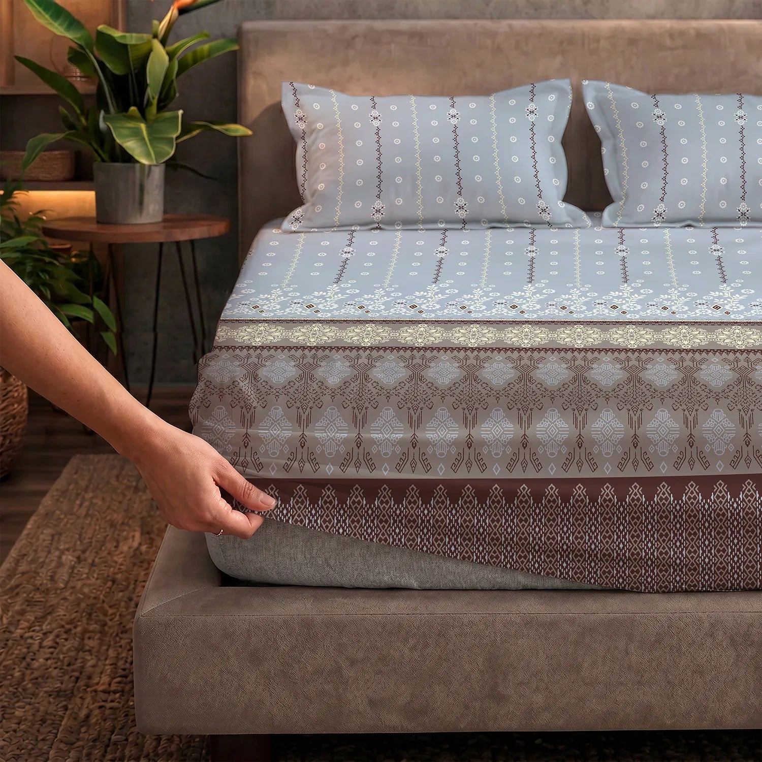 Fitted King Size Cotton Bedsheet - Origami Brown