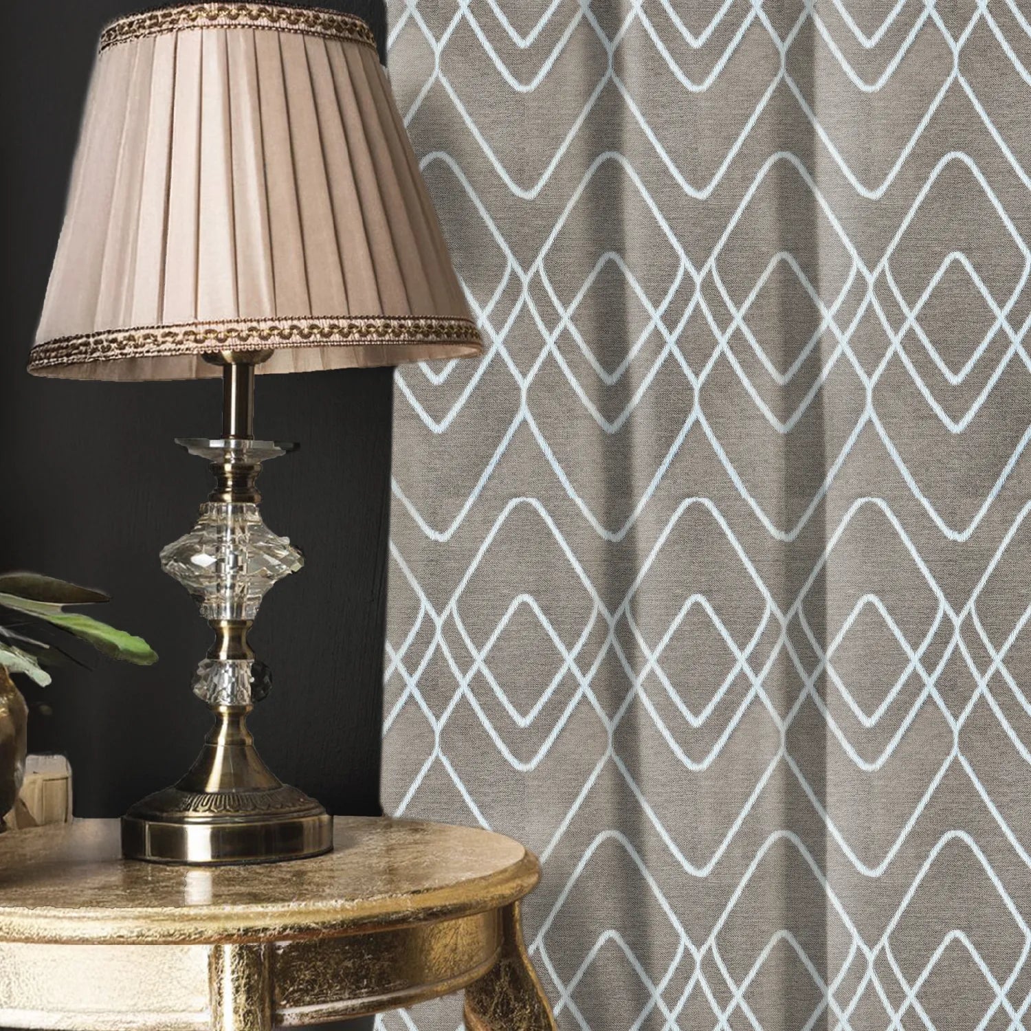 Premium Jacquard Curtains, 80-85% Light Blocking Door Curtains, Pack Of 2 - Woven Maze Soft Brown