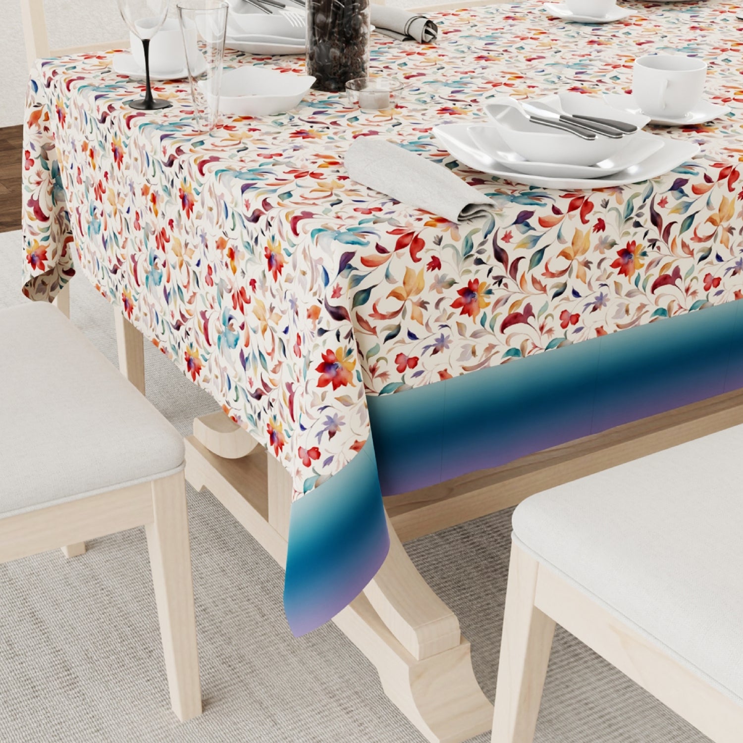 Digital Printed Table Cover - Water Resistant, Full Size Table Cloth - Skybloom Buttercream