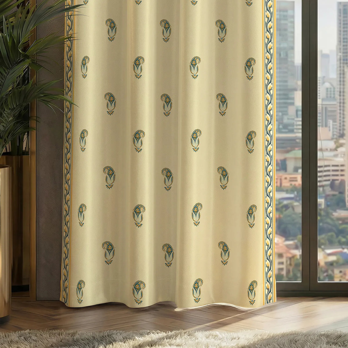 Digital Printed 100% Blackout Curtains, Pack of 2 Curtains -  Jaipur Paisley Teal