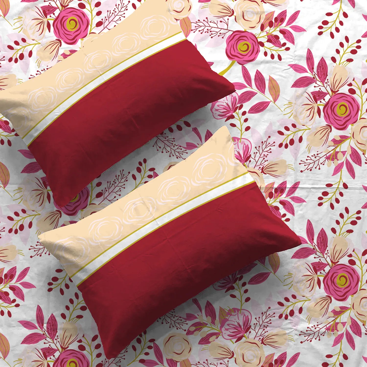 Divine Collection - Cotton Bedsheet With 2 Pillow Covers, Earth Pink