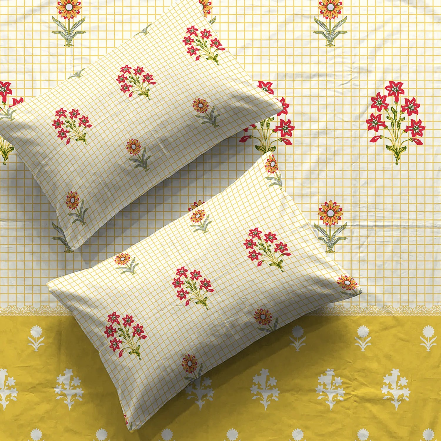 Divine Collection - Cotton Bedsheet With 2 Pillow Covers, Magnolia Yellow