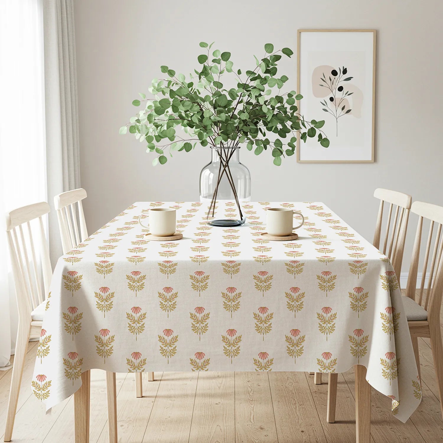 100% Printed Cotton Dining Table Cover for 4 & 6 Seater - Amara Peach