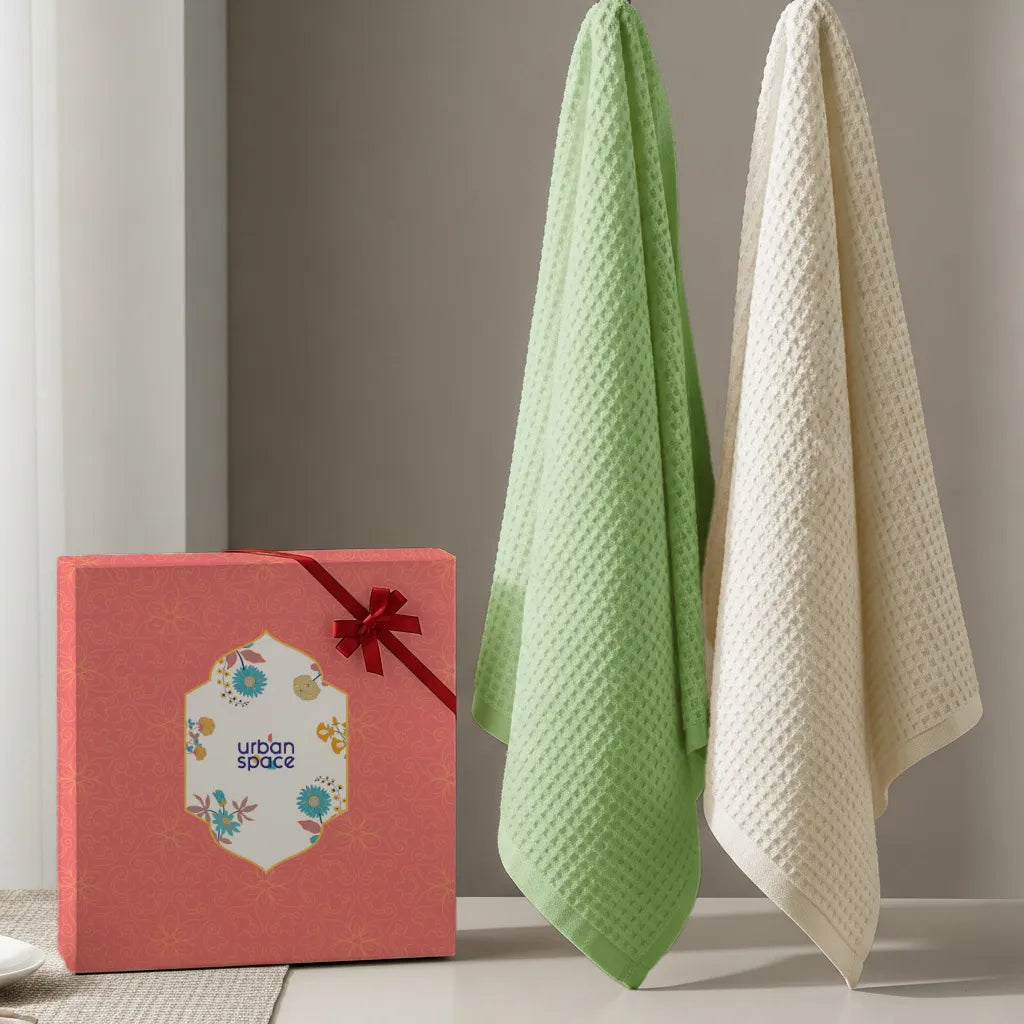 2 Bath towel in Gift Box, Sage Green & Beige