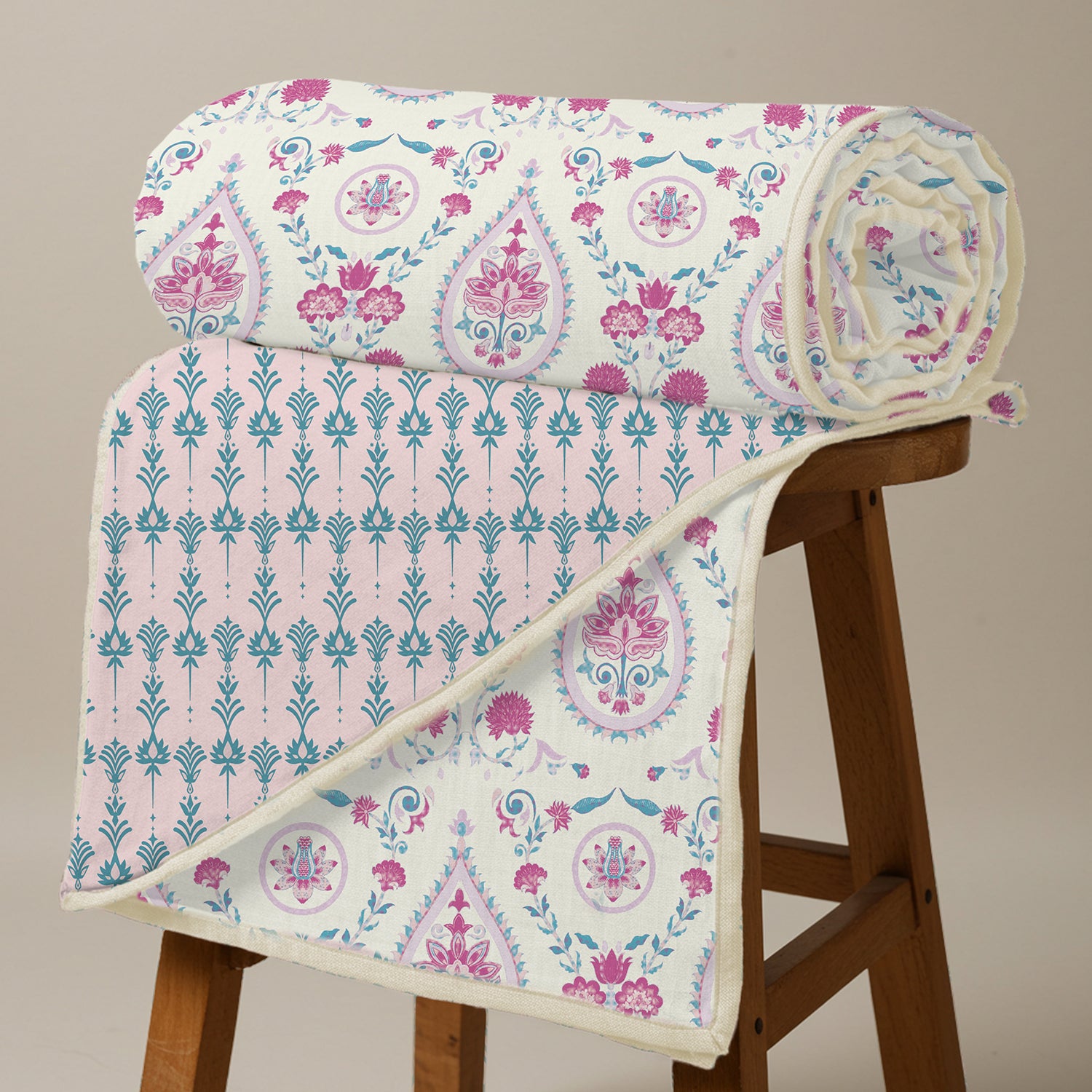 100% Malmal Cotton Dohar, Summer Blanket for AC Rooms - Persian Courtyard Pink