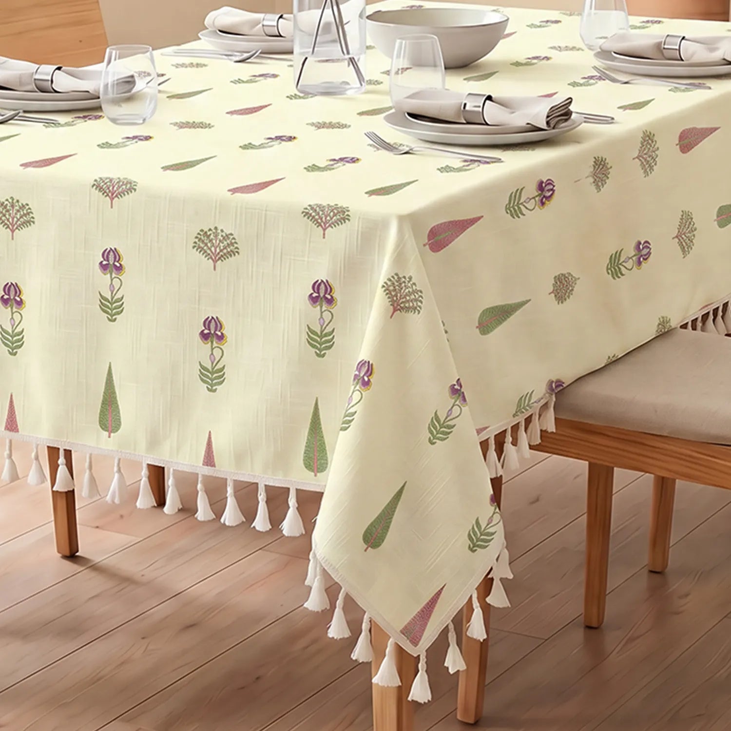 100% Cotton Table cloth/ table cover for 4 or 6 seater Dining / Centre Table - Orchard Sage Green