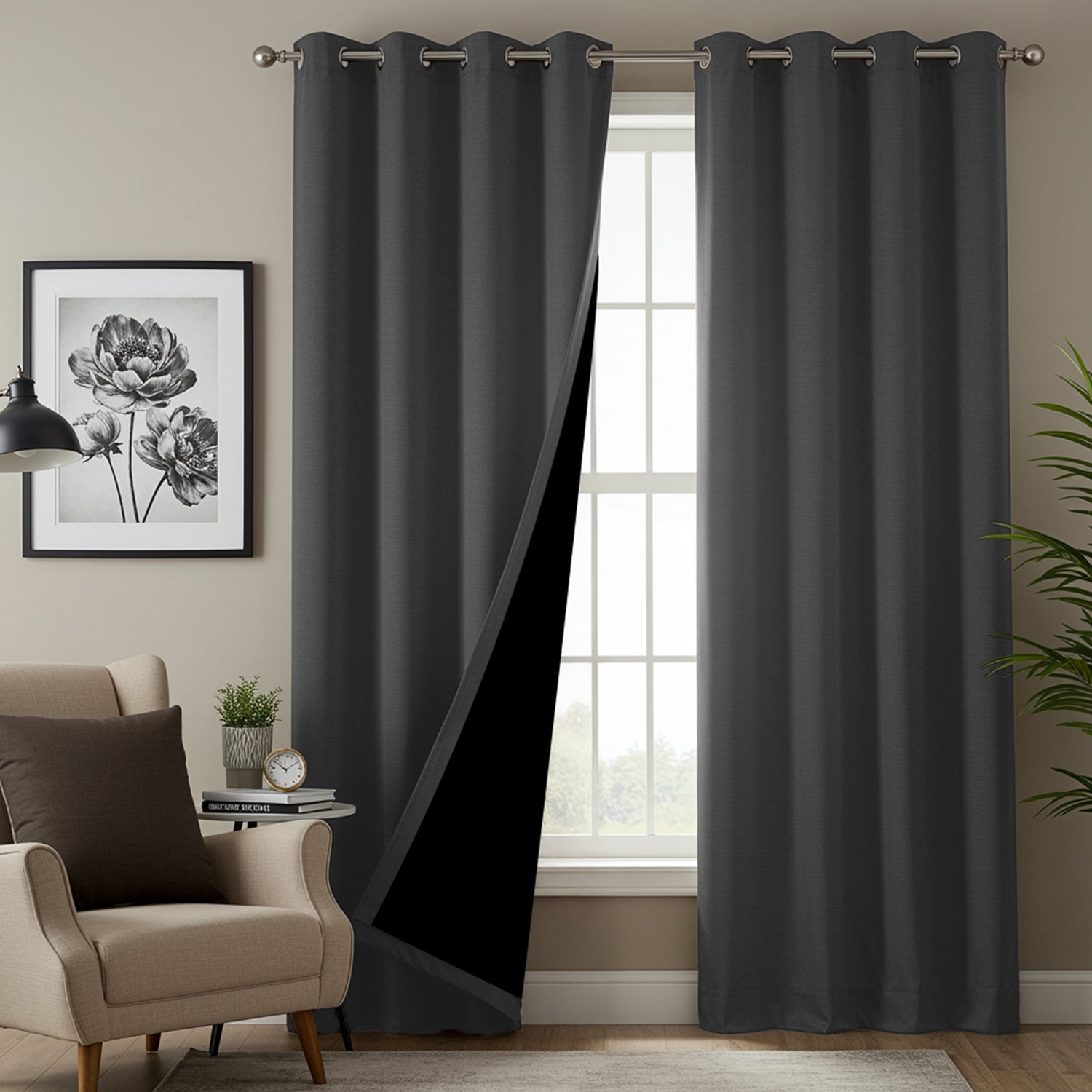 100% Blackout Curtains for Door and Window, Pack of 2 - Soft Grey