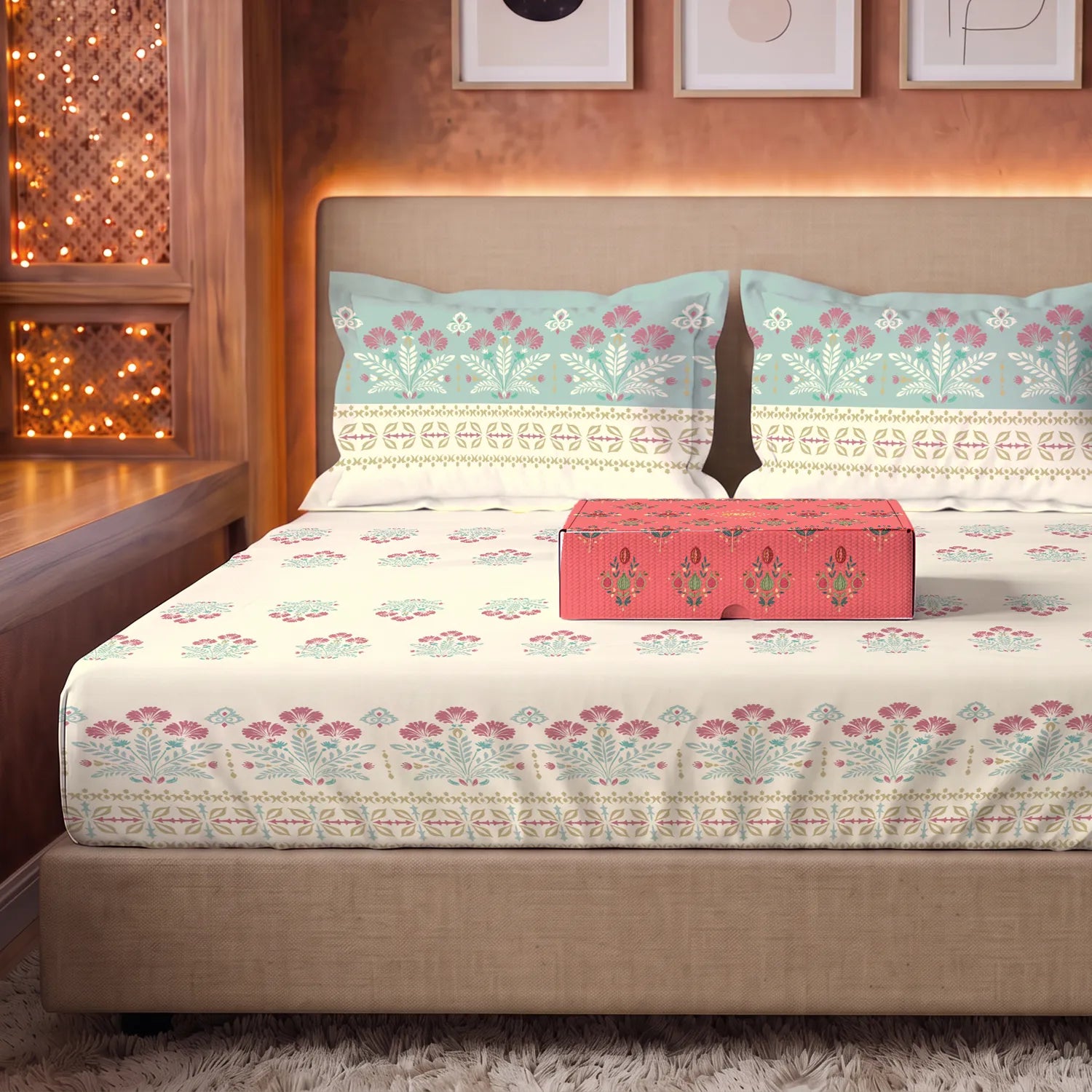 Serene 200 TC 100% Cotton Bedsheet with Pillow Covers in Giftbox - Malhaar Dusty Blue