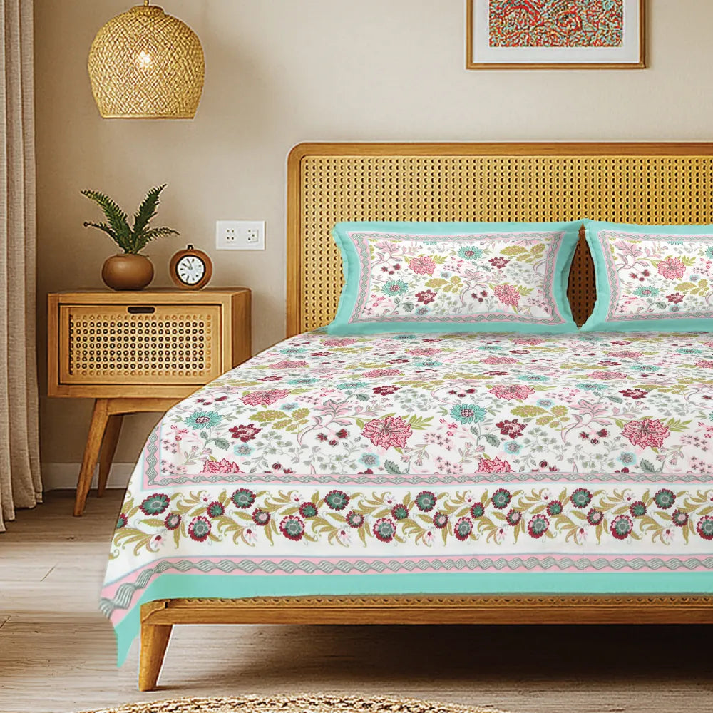 Rajasthani Ethnic 100% Cotton Bedsheet with 2 Pillow Covers, Double Bed - Anokhi