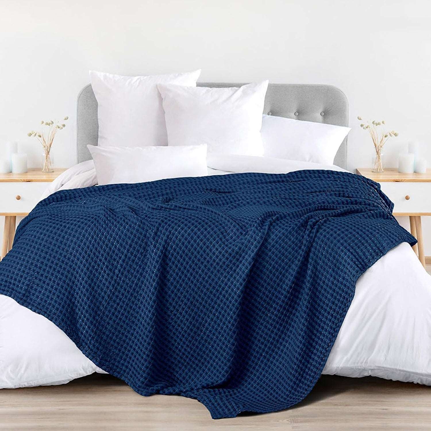 100% Cotton, AC Room Pull Over Blanket & Bedspread - Navy