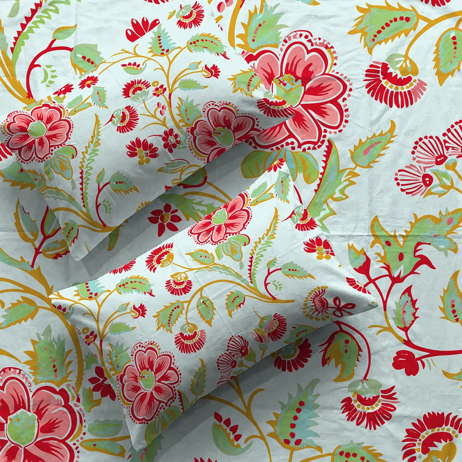 Divine Collection - Cotton Bedsheet With 2 Pillow Covers, Monsoon Skyblue