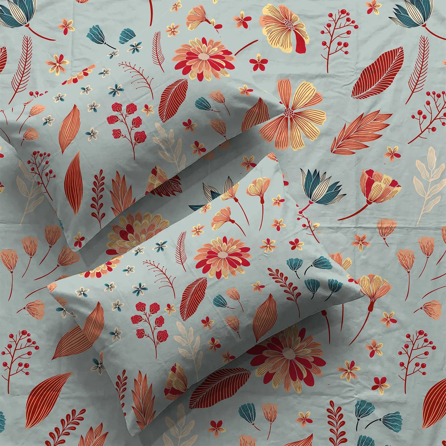 Fitted King Size Cotton Bedsheet - Florence Sky Blue