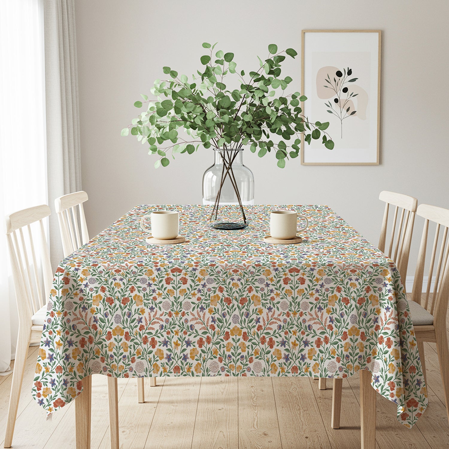 100% Printed Cotton Dining Table Cover for 4 & 6 Seater - Vasant